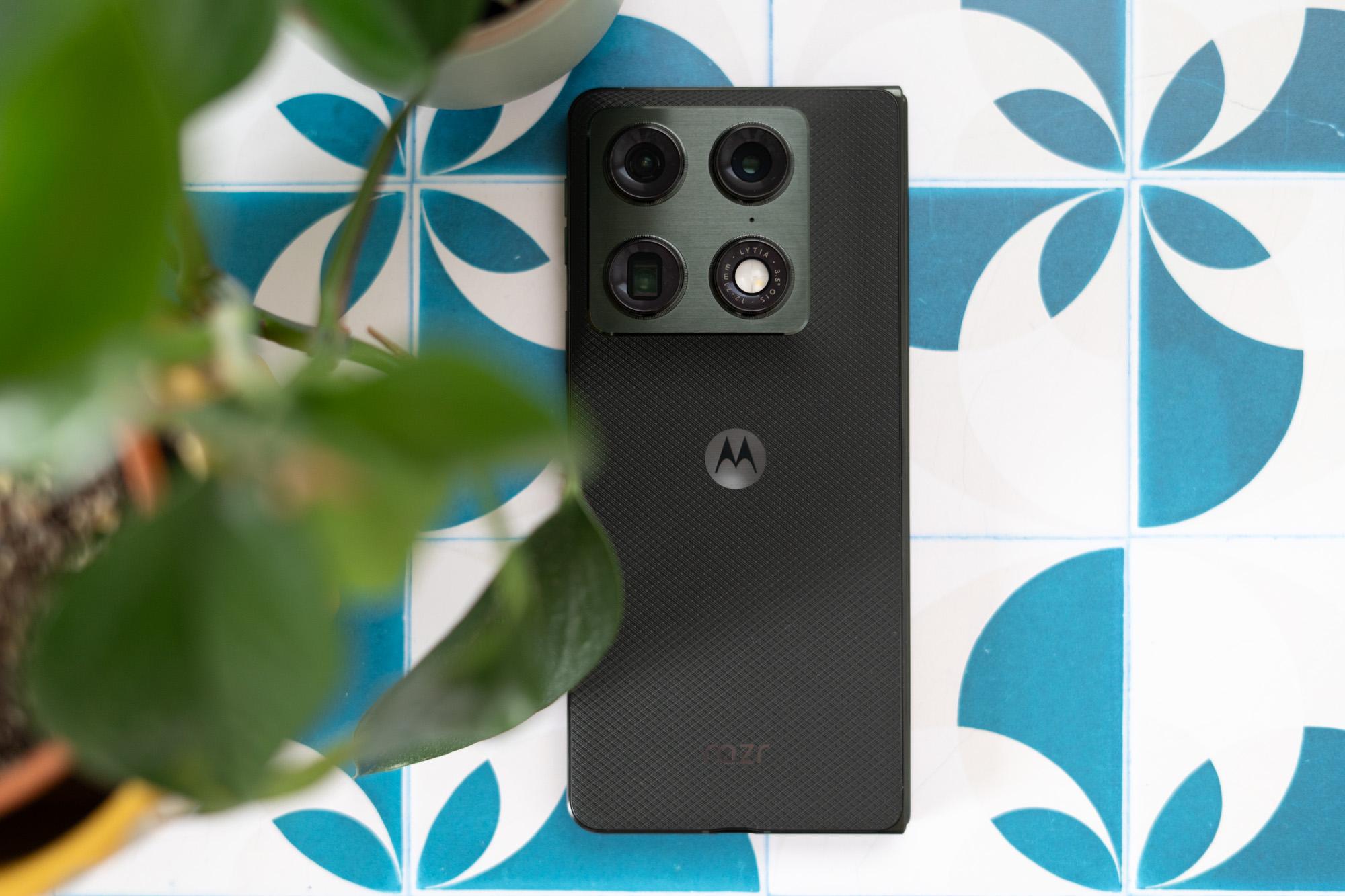 Motorola Razr Fold on a tile background