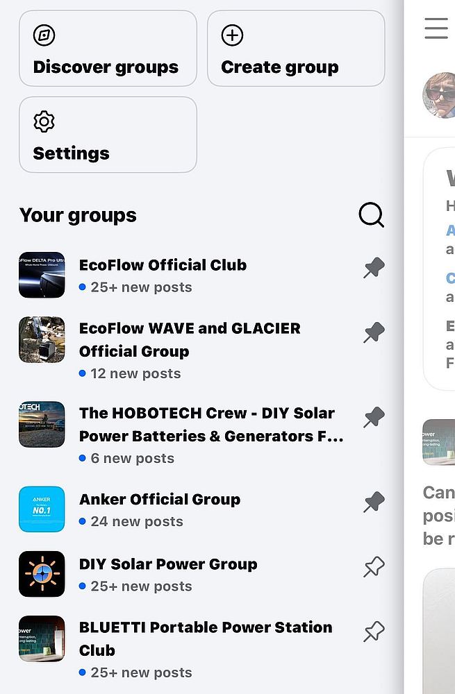Screenshot of Meta's Forum app showing several Facebook groups Screenshot of Meta's Forum app showing several Facebook groups