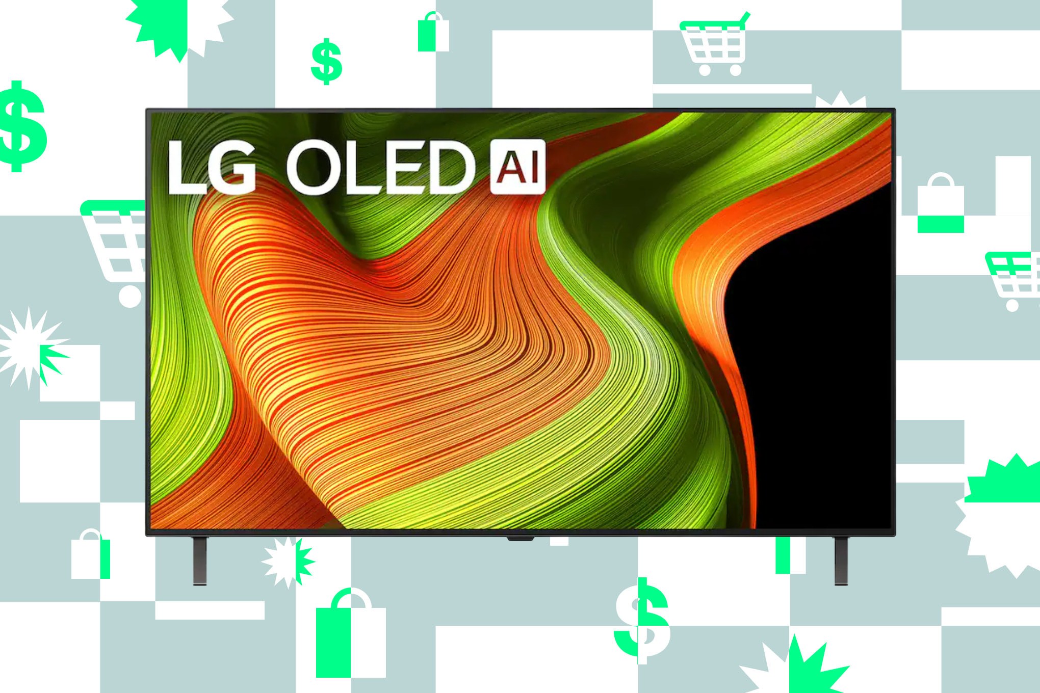 The LG B5 OLED TV on an illustration background.