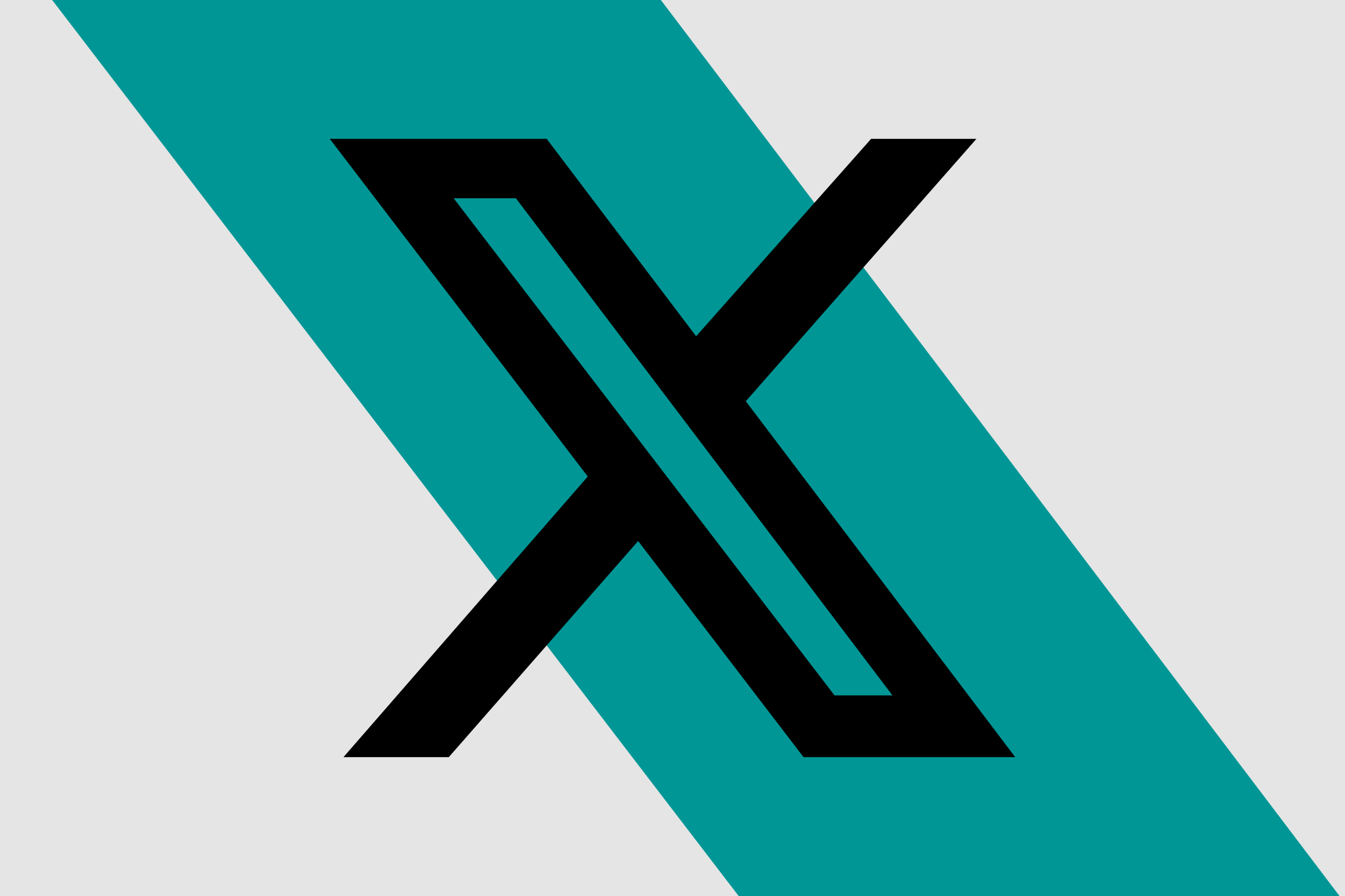The X logo against a teal and white background.