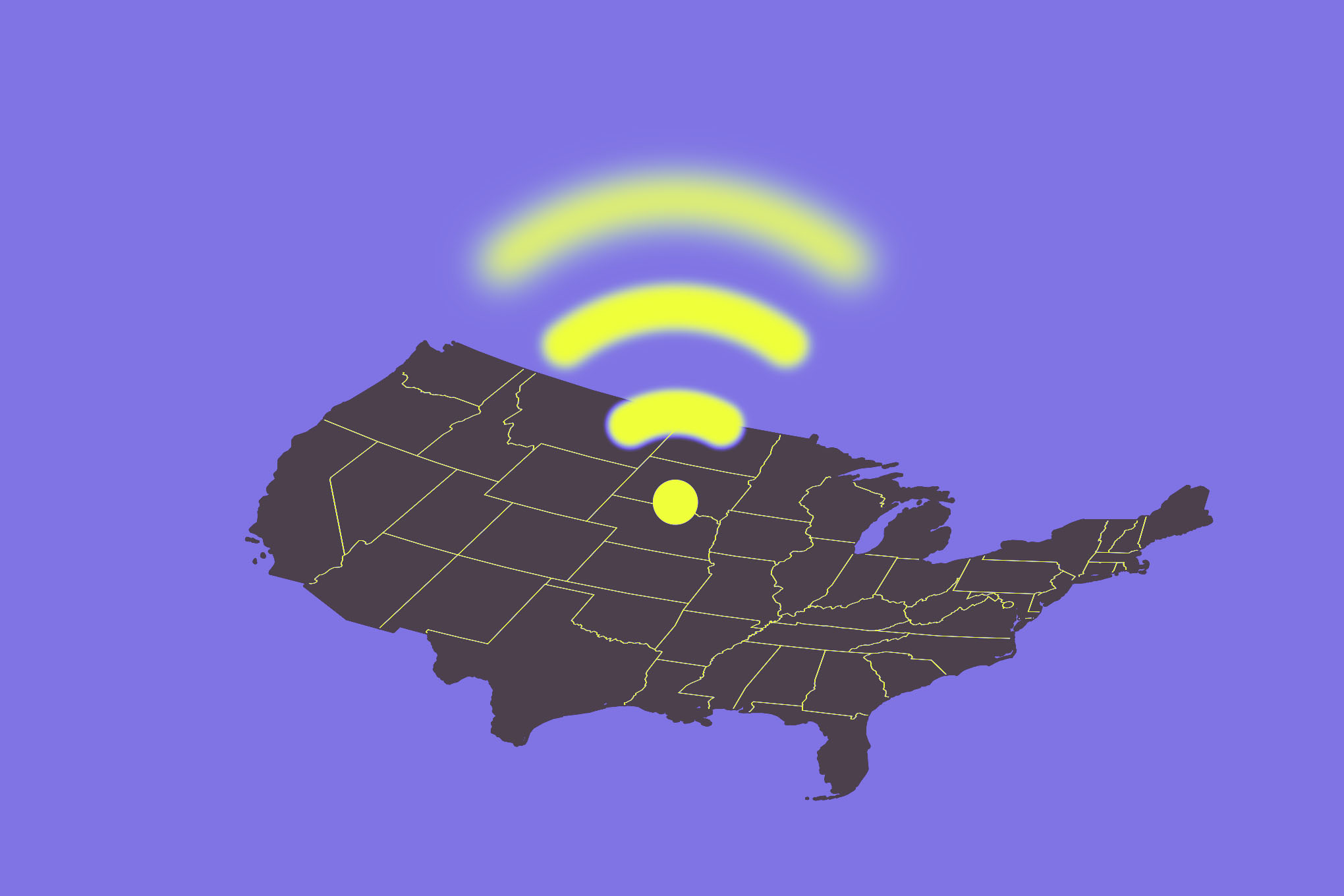 Map of the United States with a fading Wifi symbol.