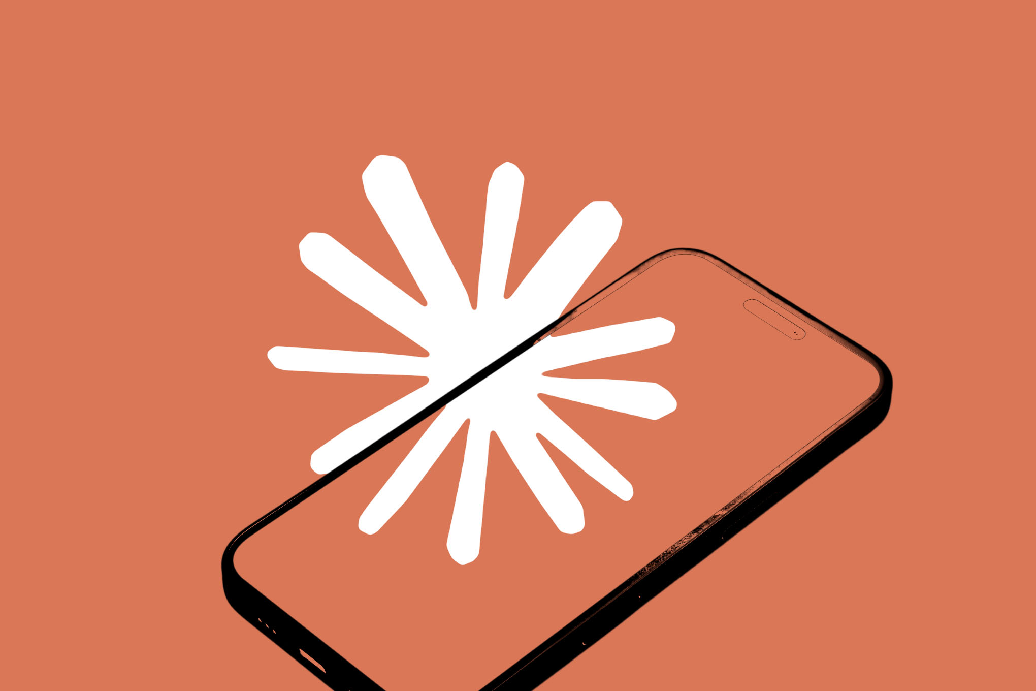 The Claude logo with a overlay of an smart phone on an orange background.