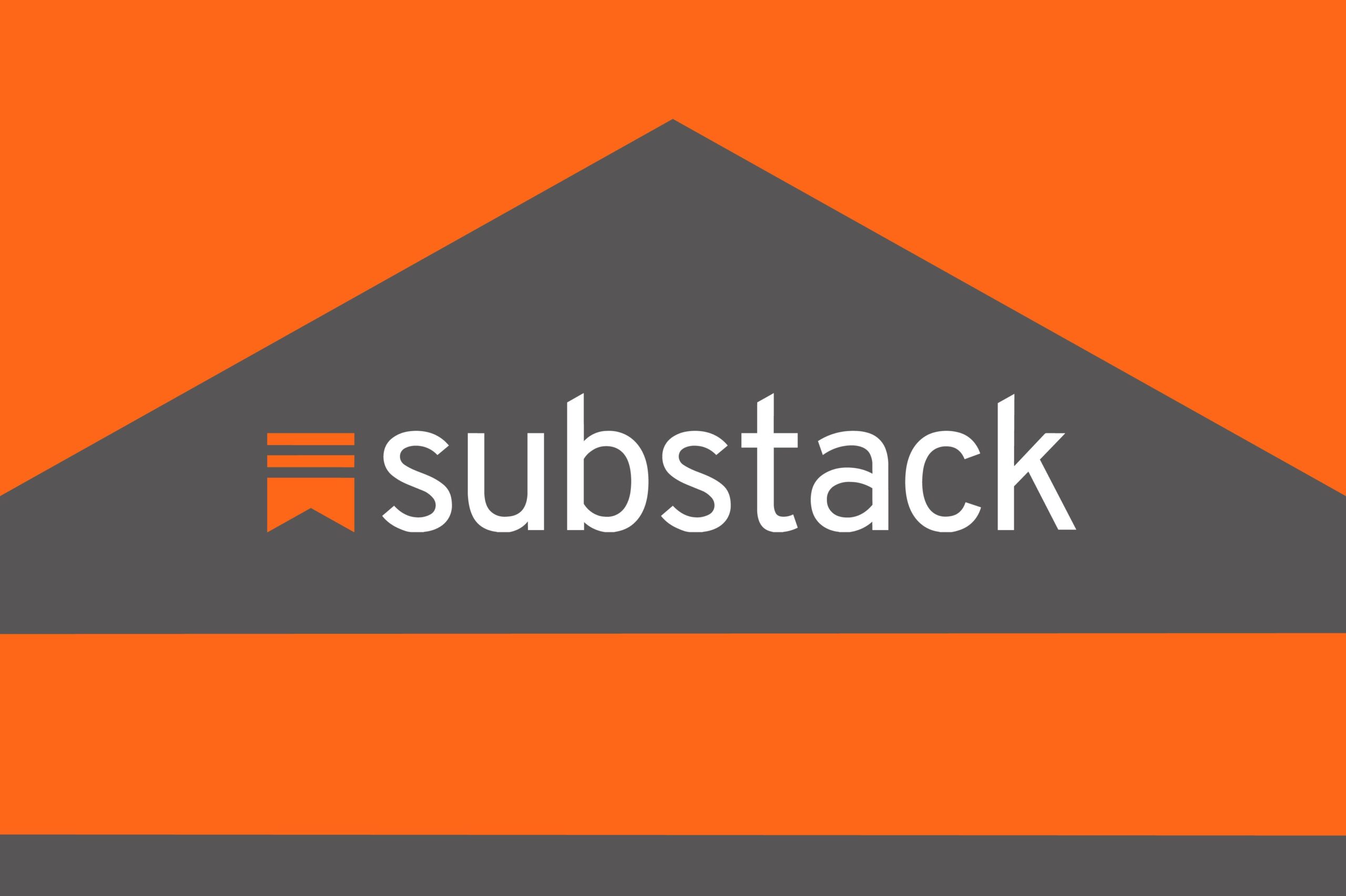 Substack logo on a graphic orange and gray background.