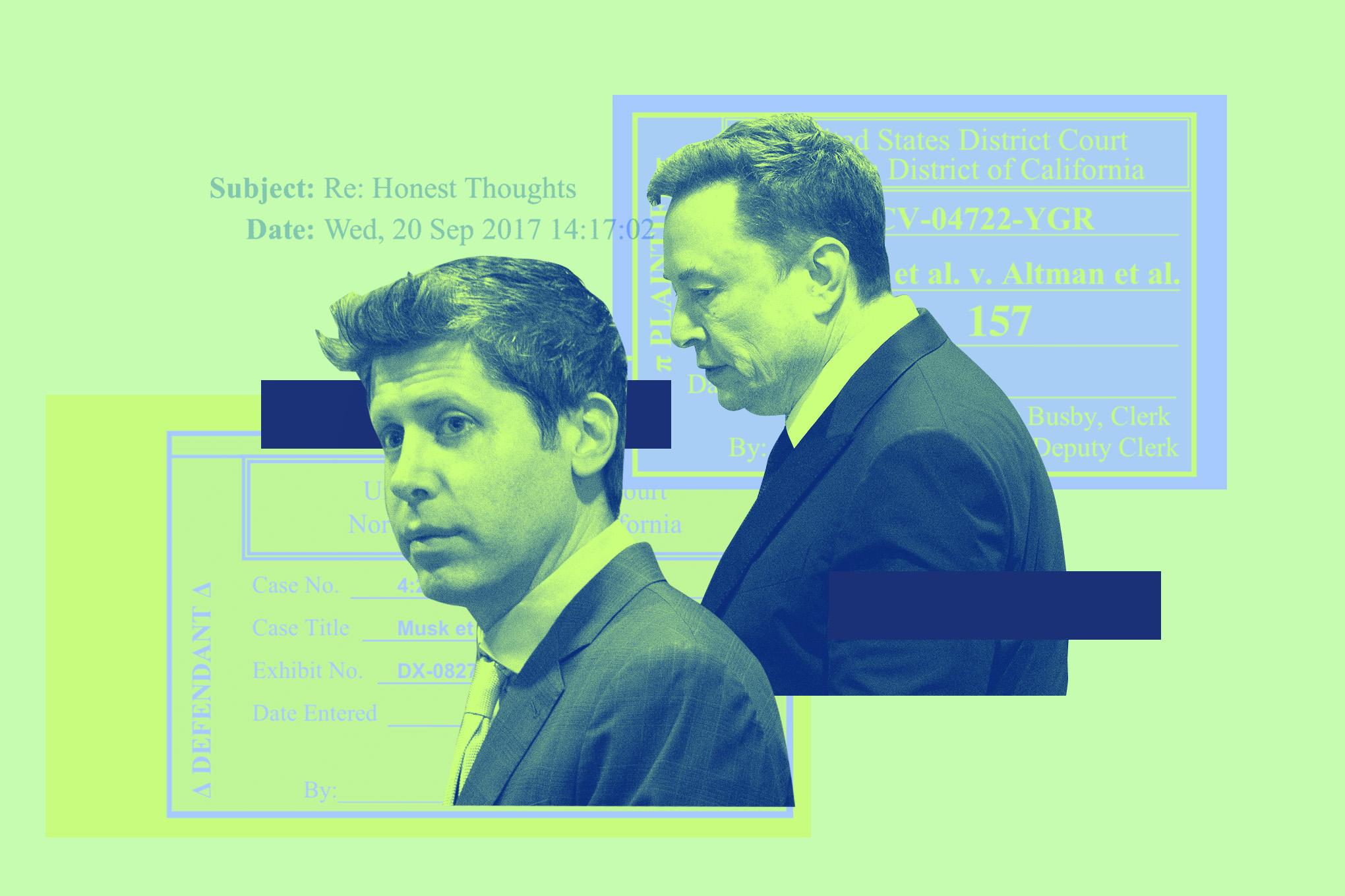 Photo collage of Sam Altman and Elon Musk