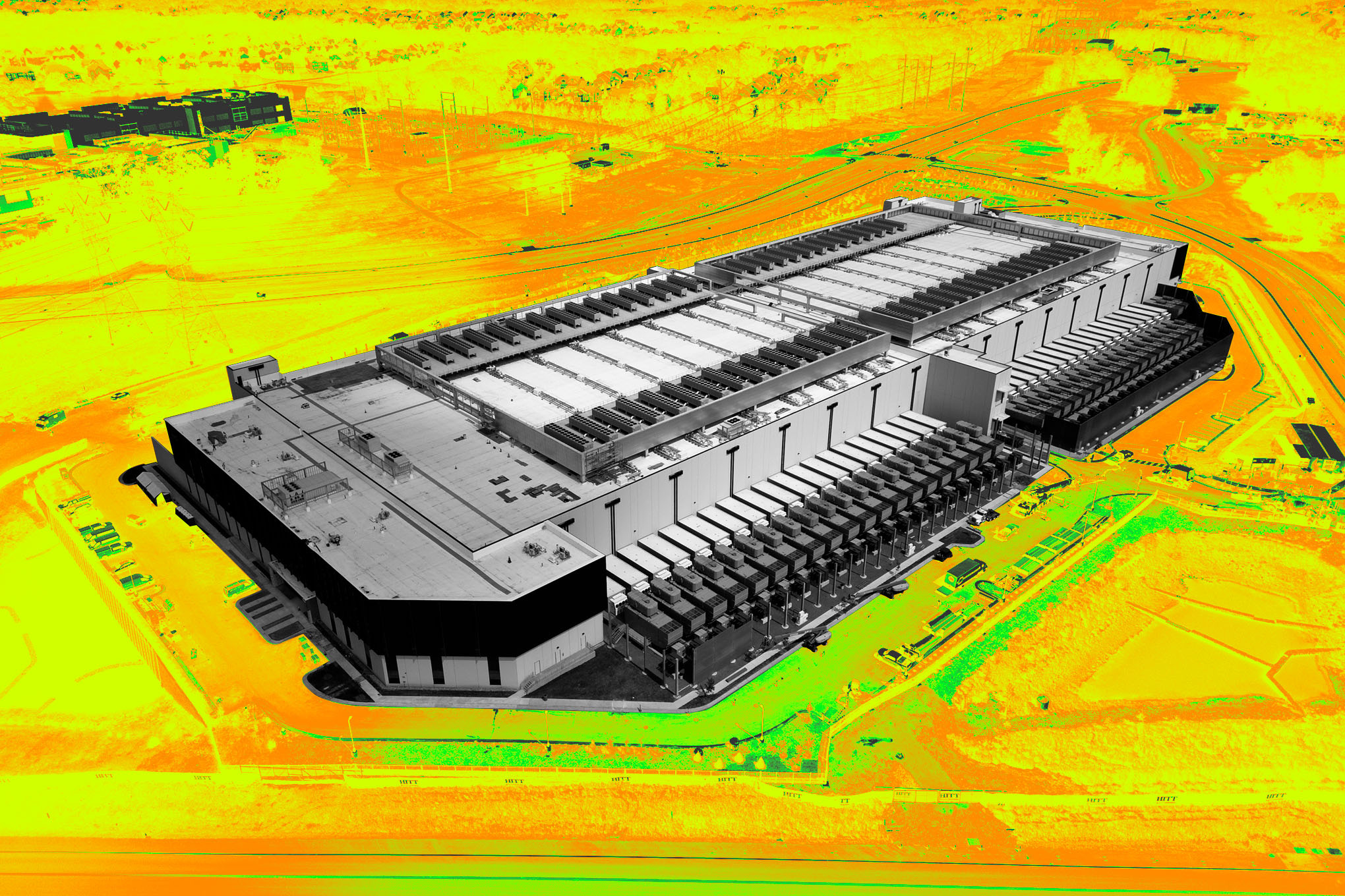 Photo collage of a data center.
