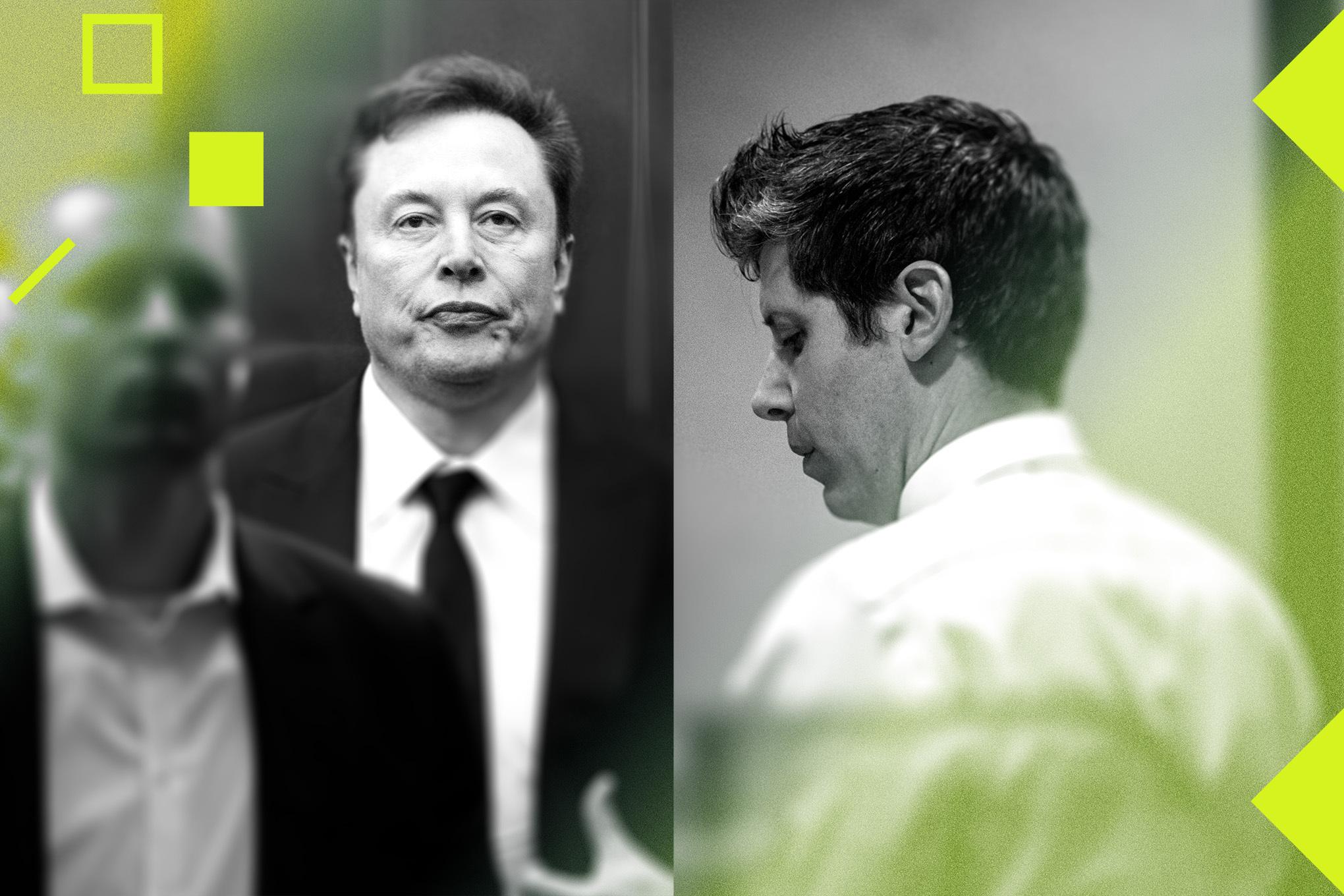 A stylized illustration including both Elon Musk and Sam Altman