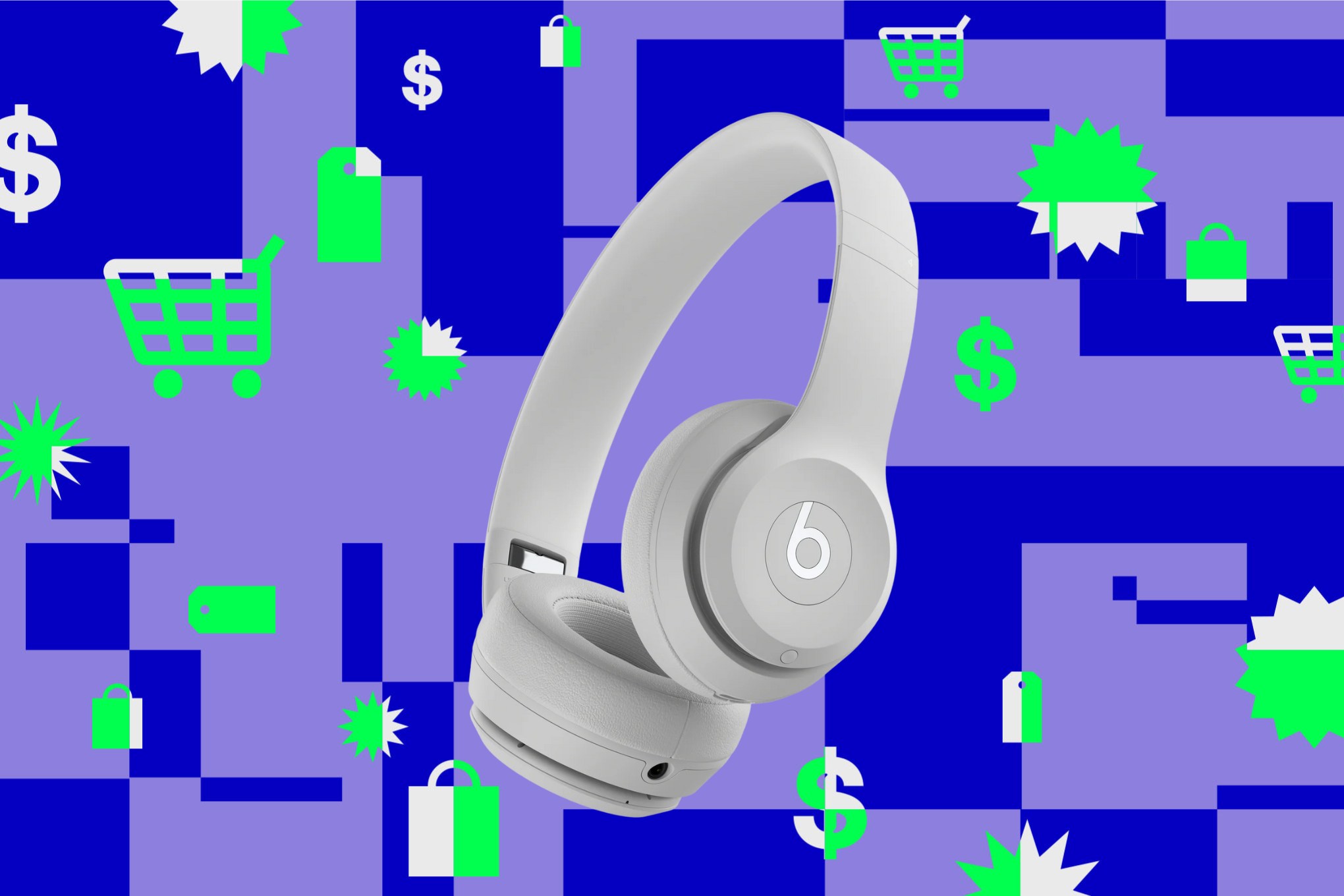 Beats Solo 4 headphones on a blue and green background.