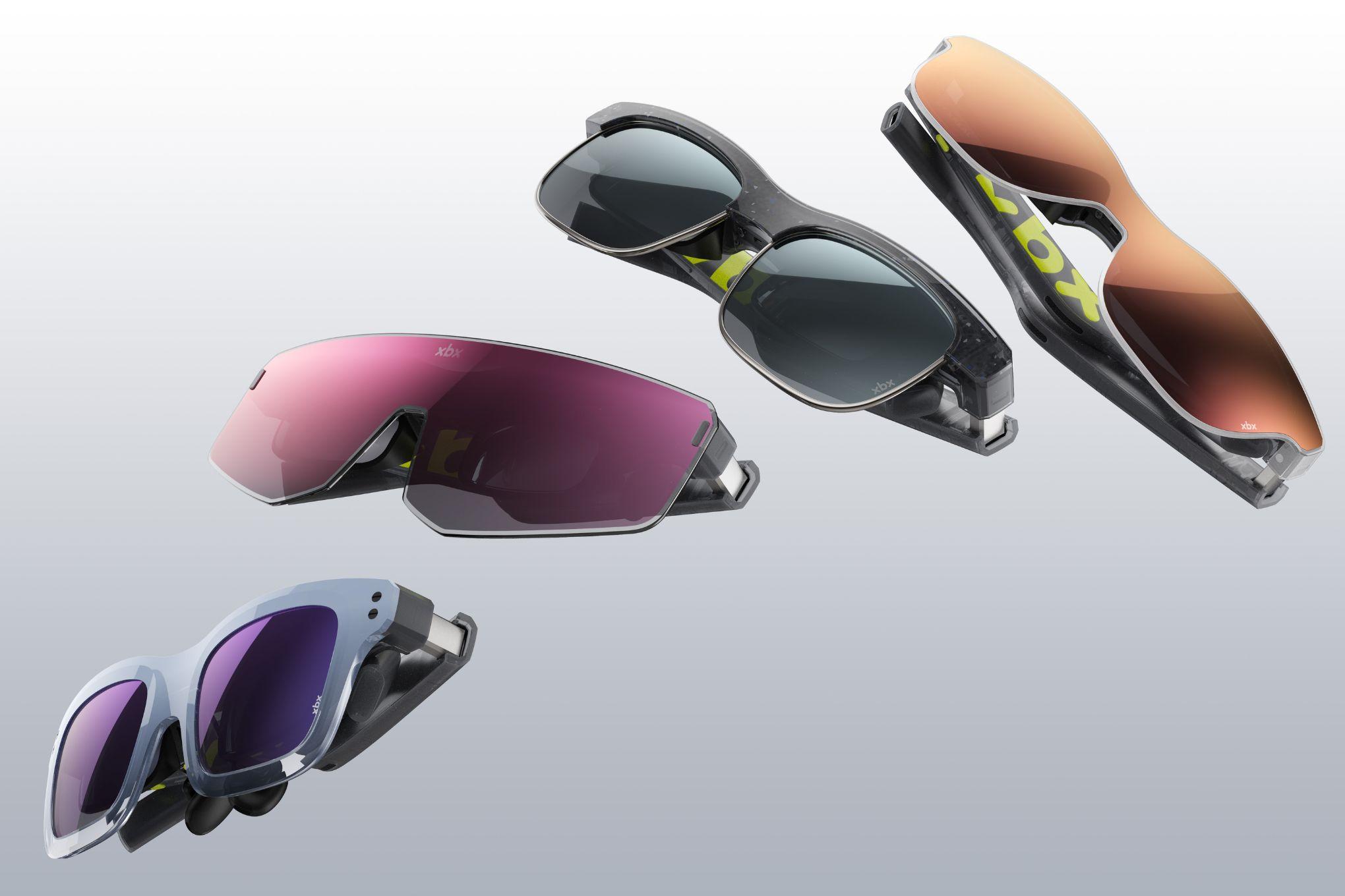 Four different versions of the X by Xreal a01 AR glasses.