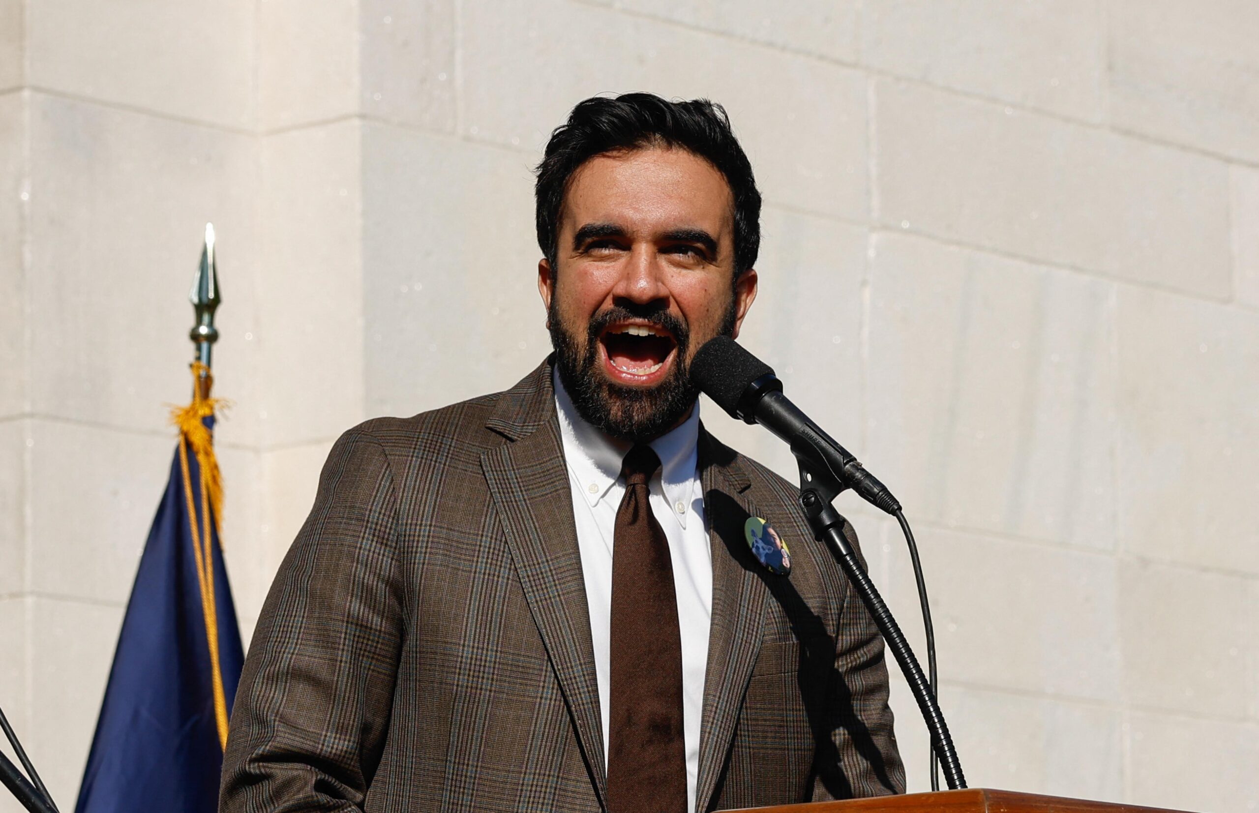 New York City Mayor Zohran Mamdani speaks during a May Day rally marking International Workers' Day in New York, on May 1, 2026.