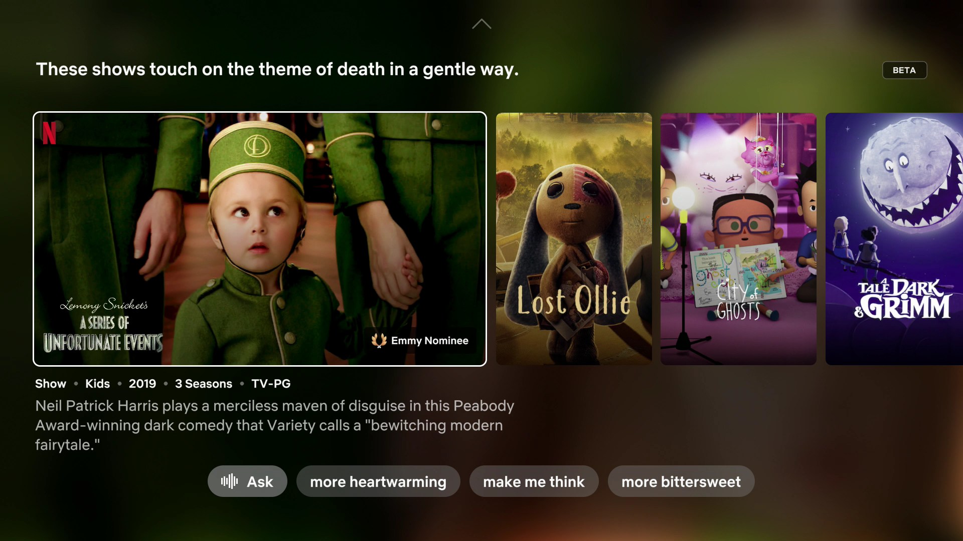 Netflix AI-powered voice search text for looking for content in the catalog