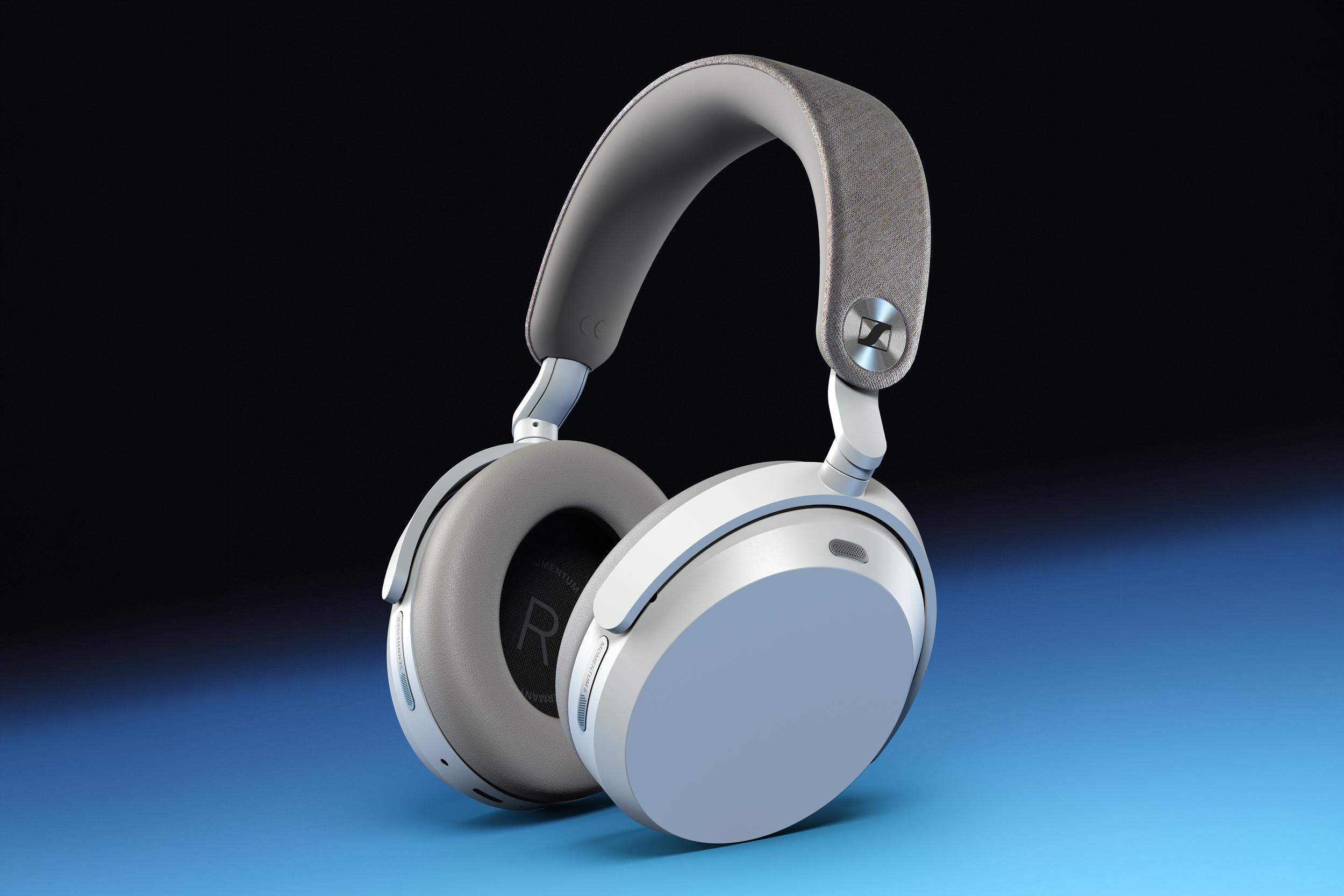 Sennheiser’s Momentum 5 Wireless headphones against a gradient background.
