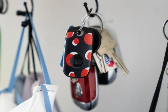 A set of keys with the Tile Pro attached onto them.