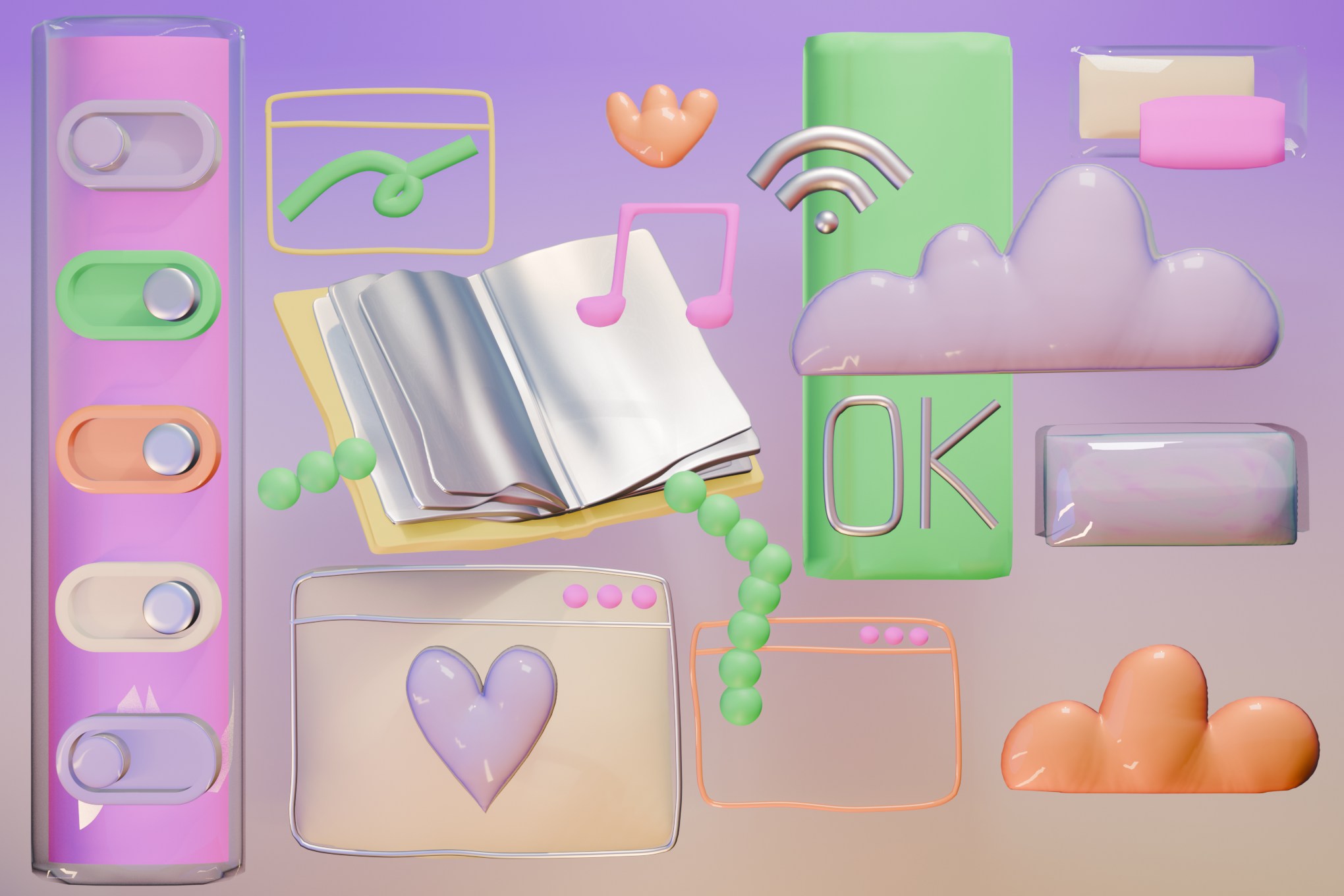 Illustration of different forms of media at the library.