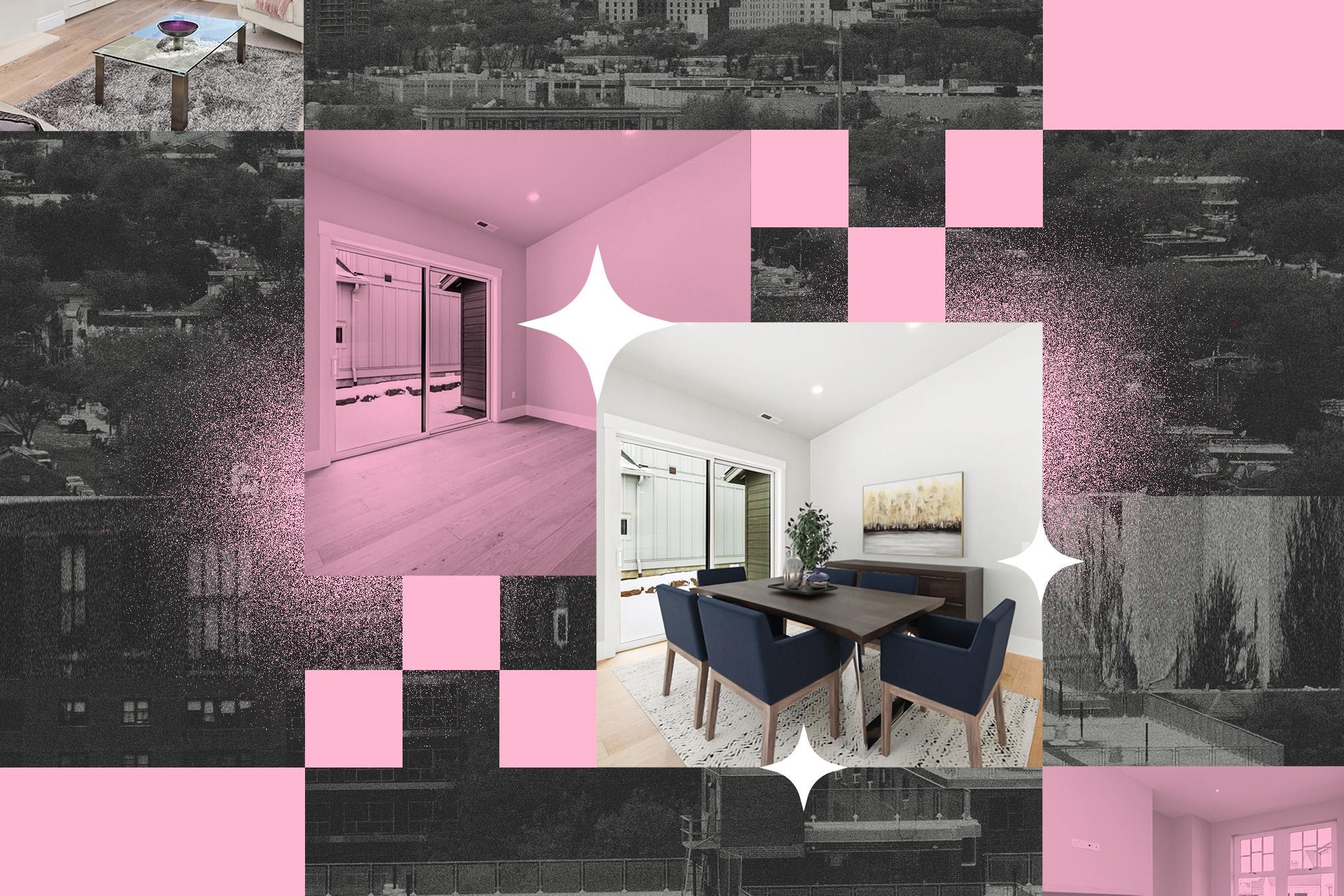 Photo collage of images that use virtual staging.