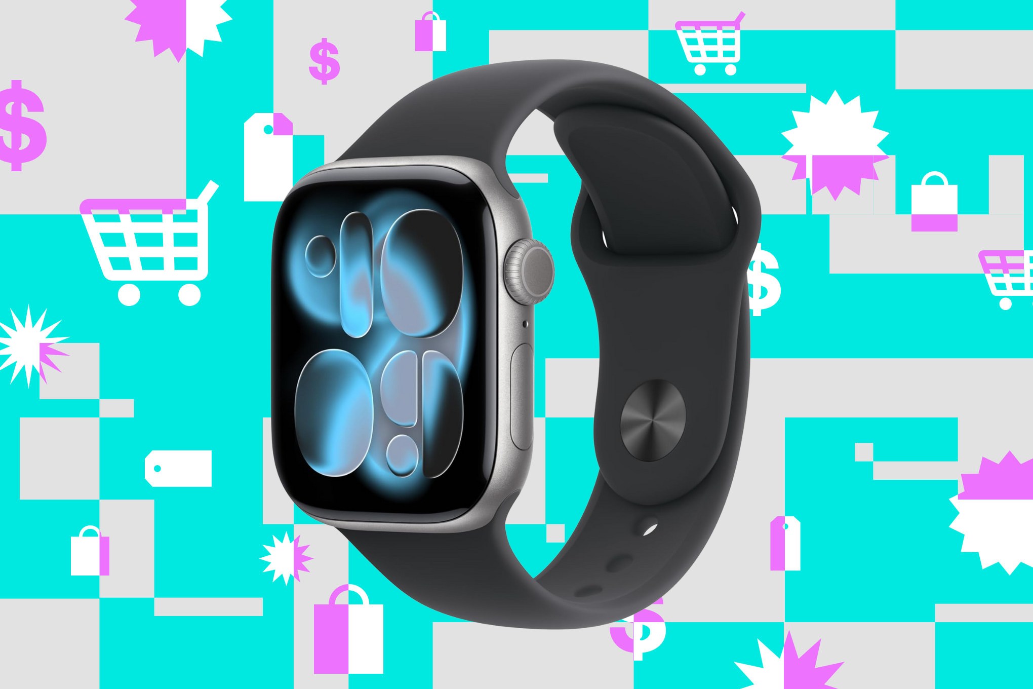 The Apple Watch Series 11 on an illustration background.