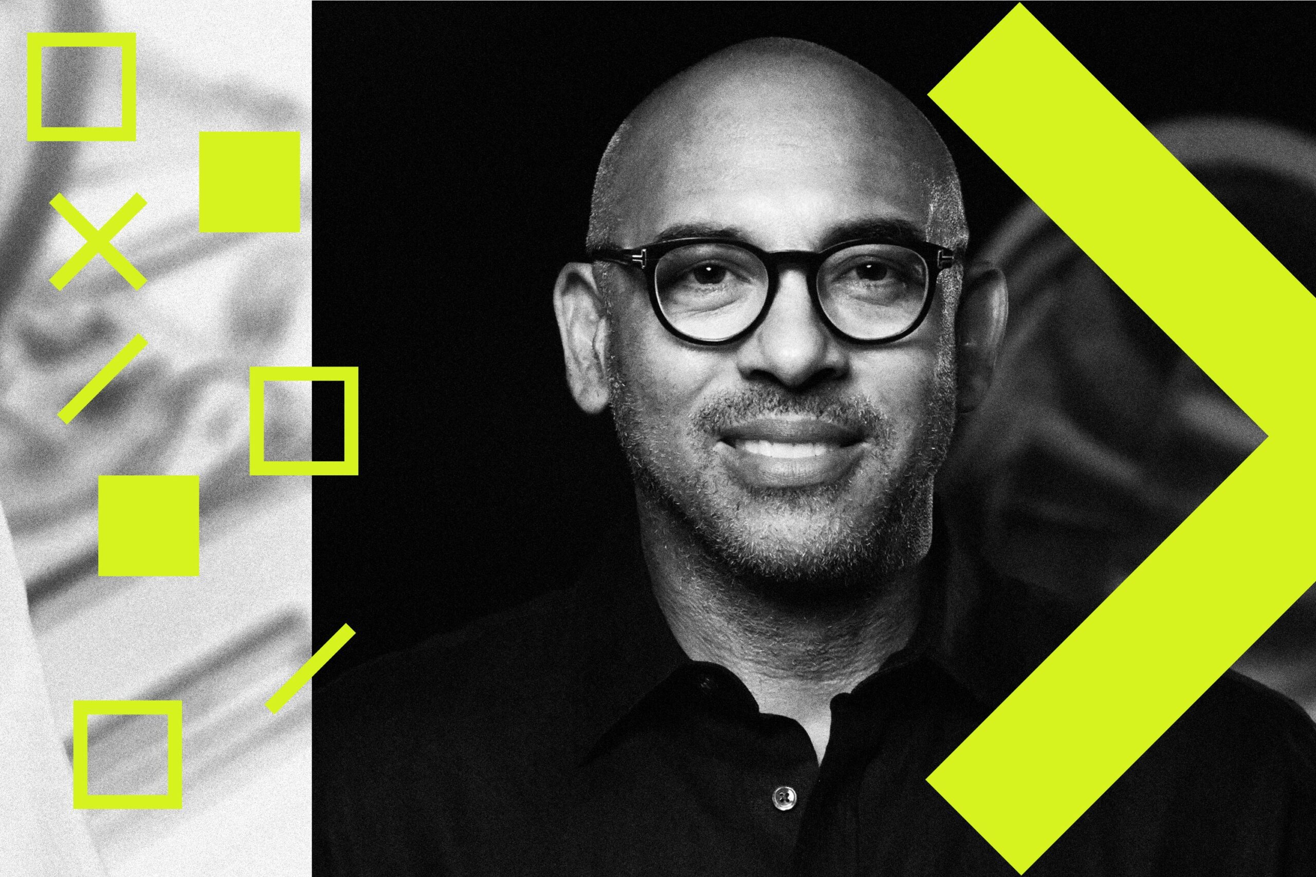 A stylized illustration of Grammys CEO Harvey Mason Jr.