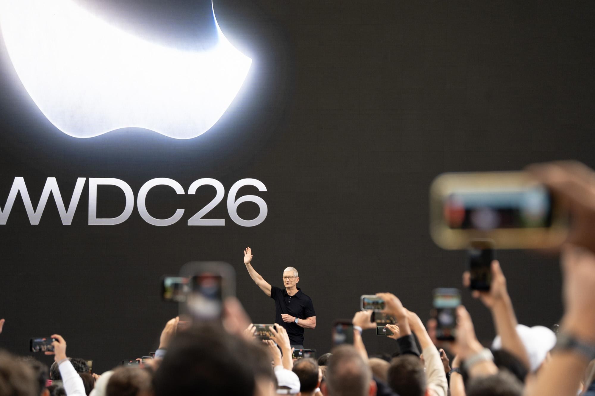 Apple CEO Tim Cook on stage at WWDC 2026