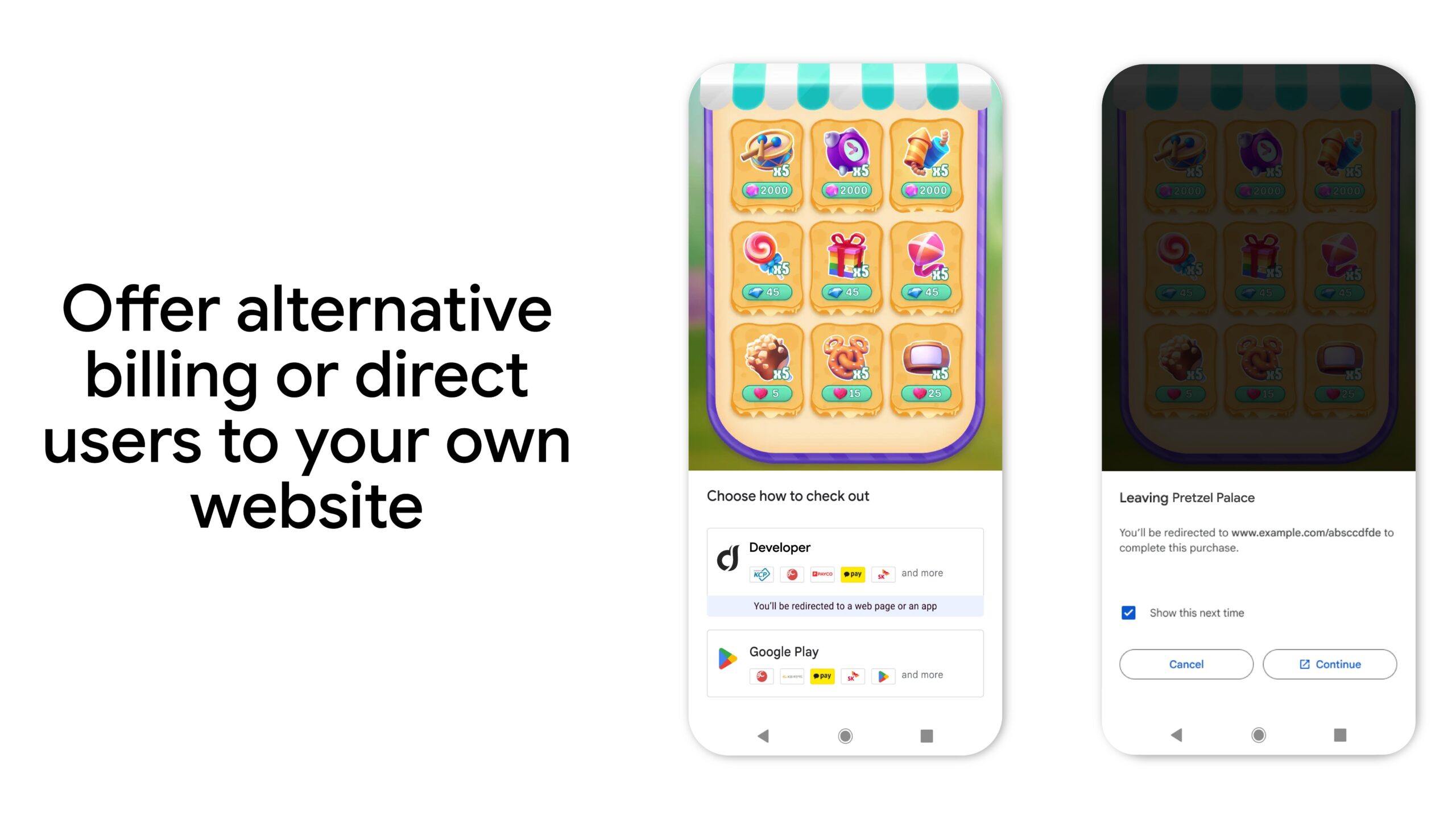 Google Play demo screen of alternative billing