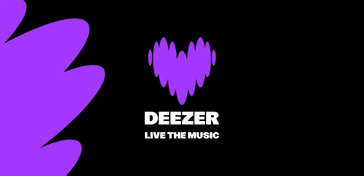 Deezer logo and tag line “live the music” on a black background.