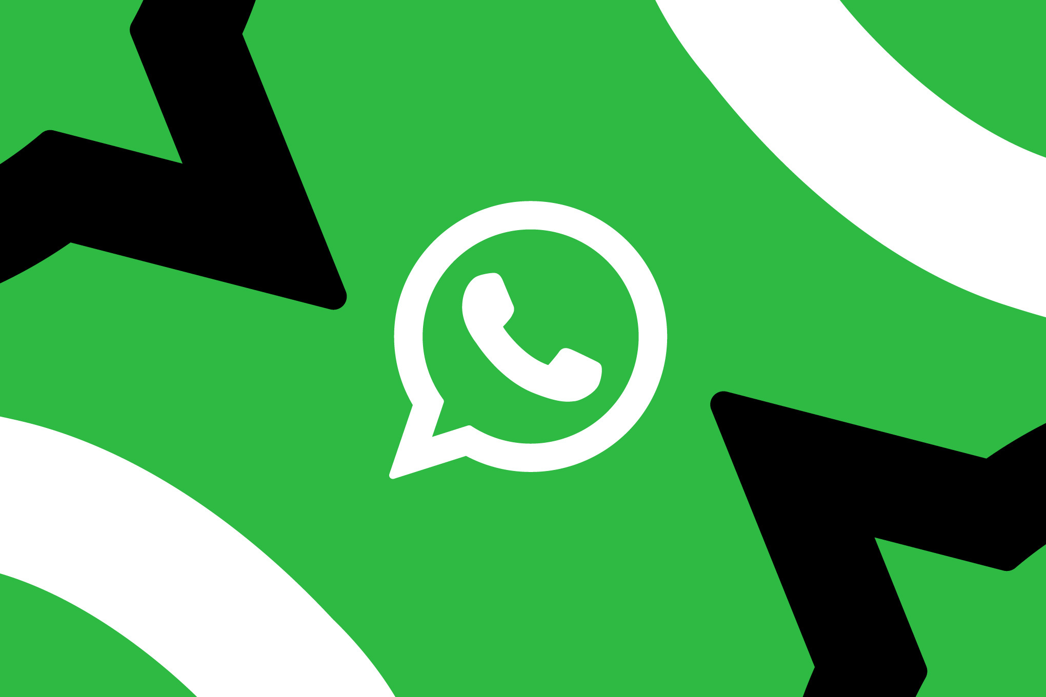 The WhatsApp logo against a green, white, and black background.