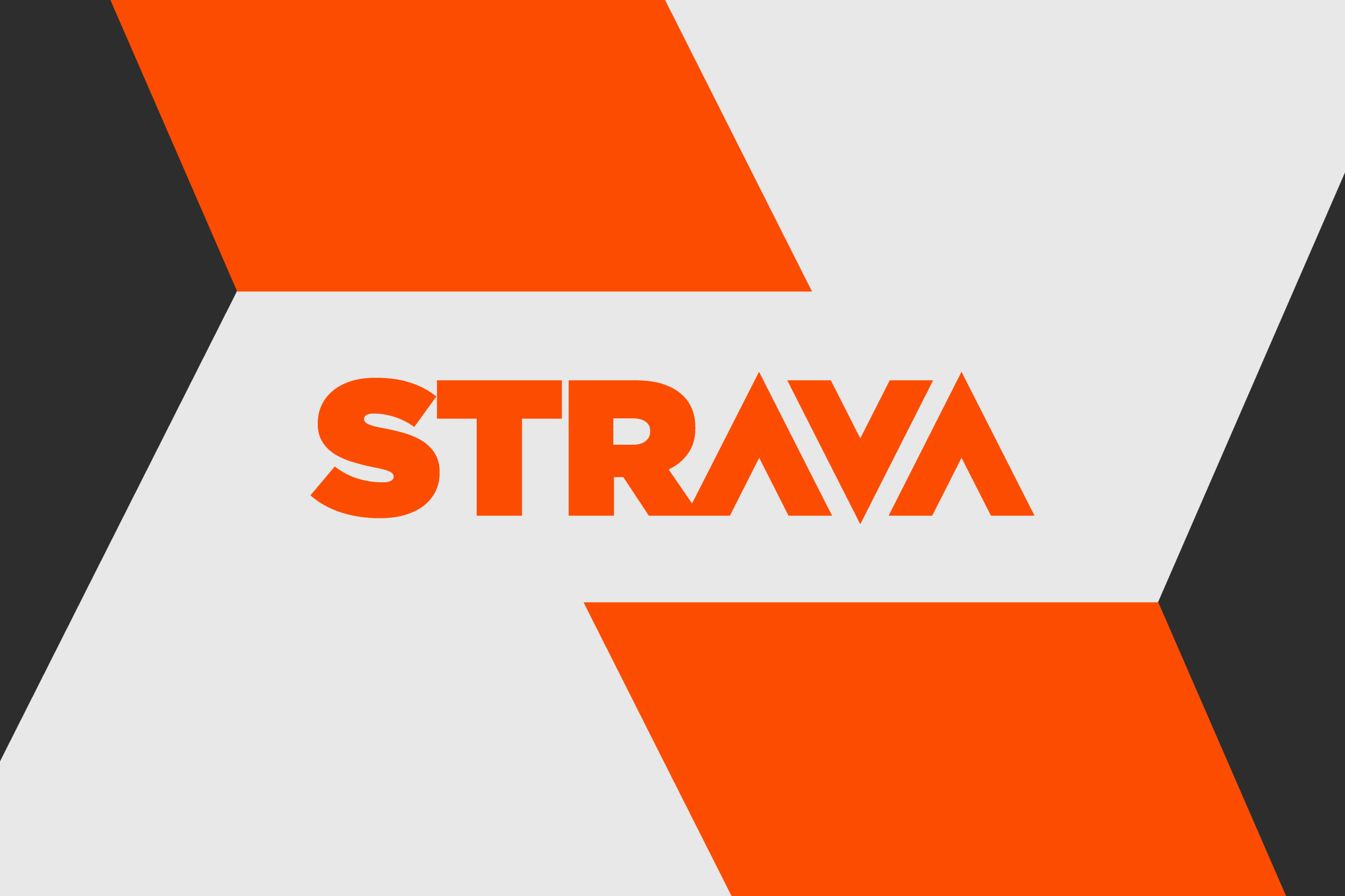 The Strava logo against a black, orange, and gray background.