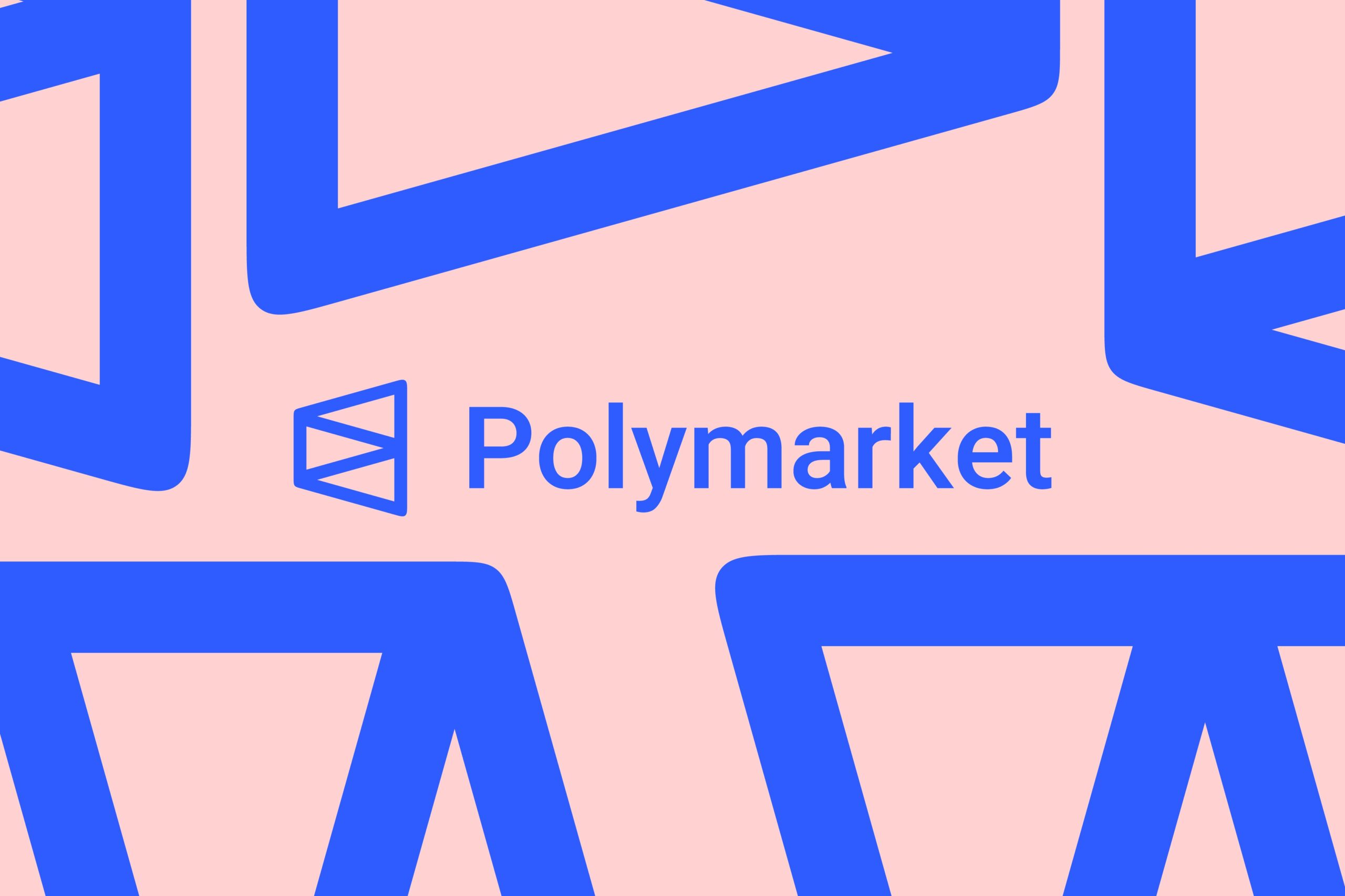 Polymarket logo on a pink background.