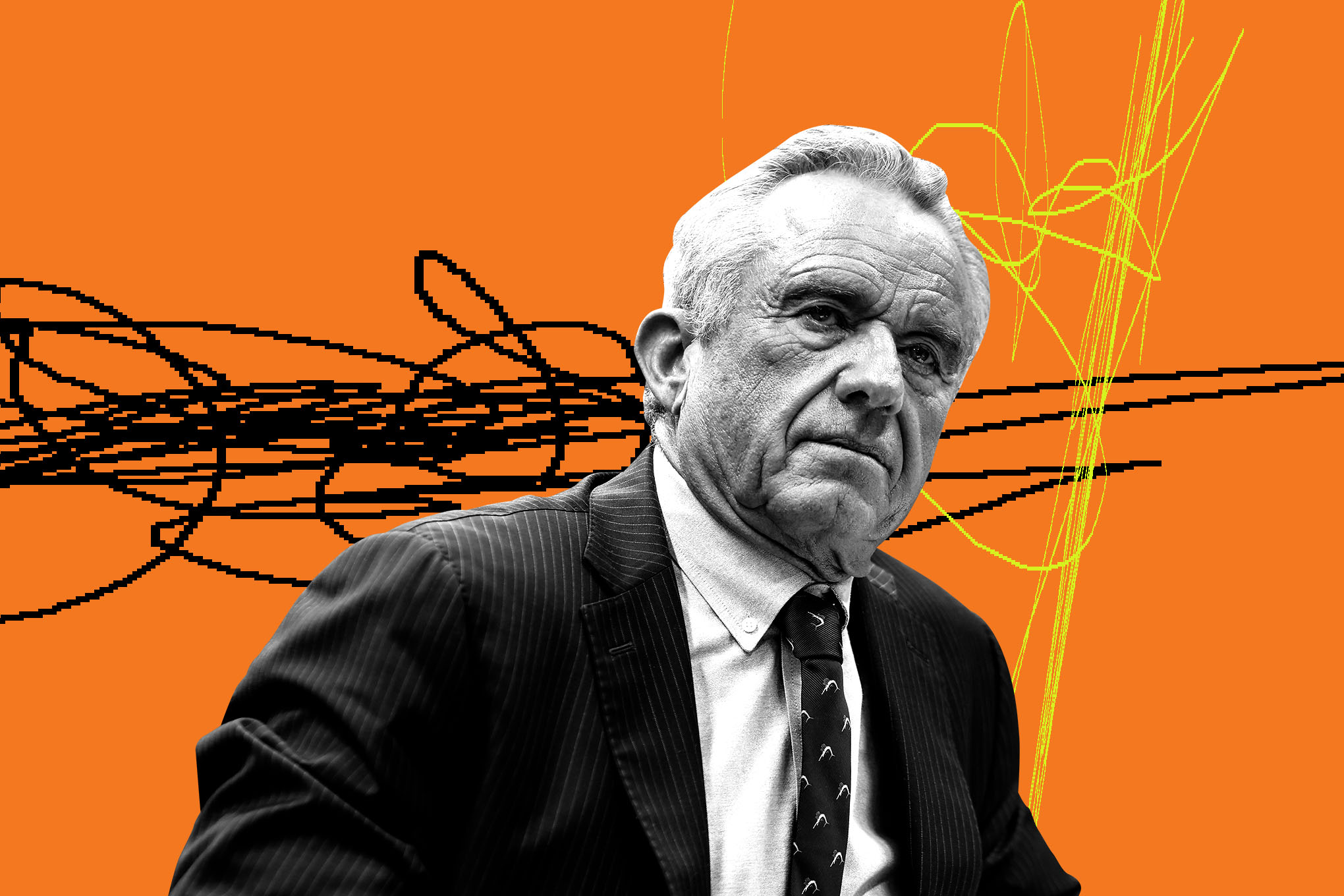 Robert F. Kennedy Jr. on a graphic orange background.