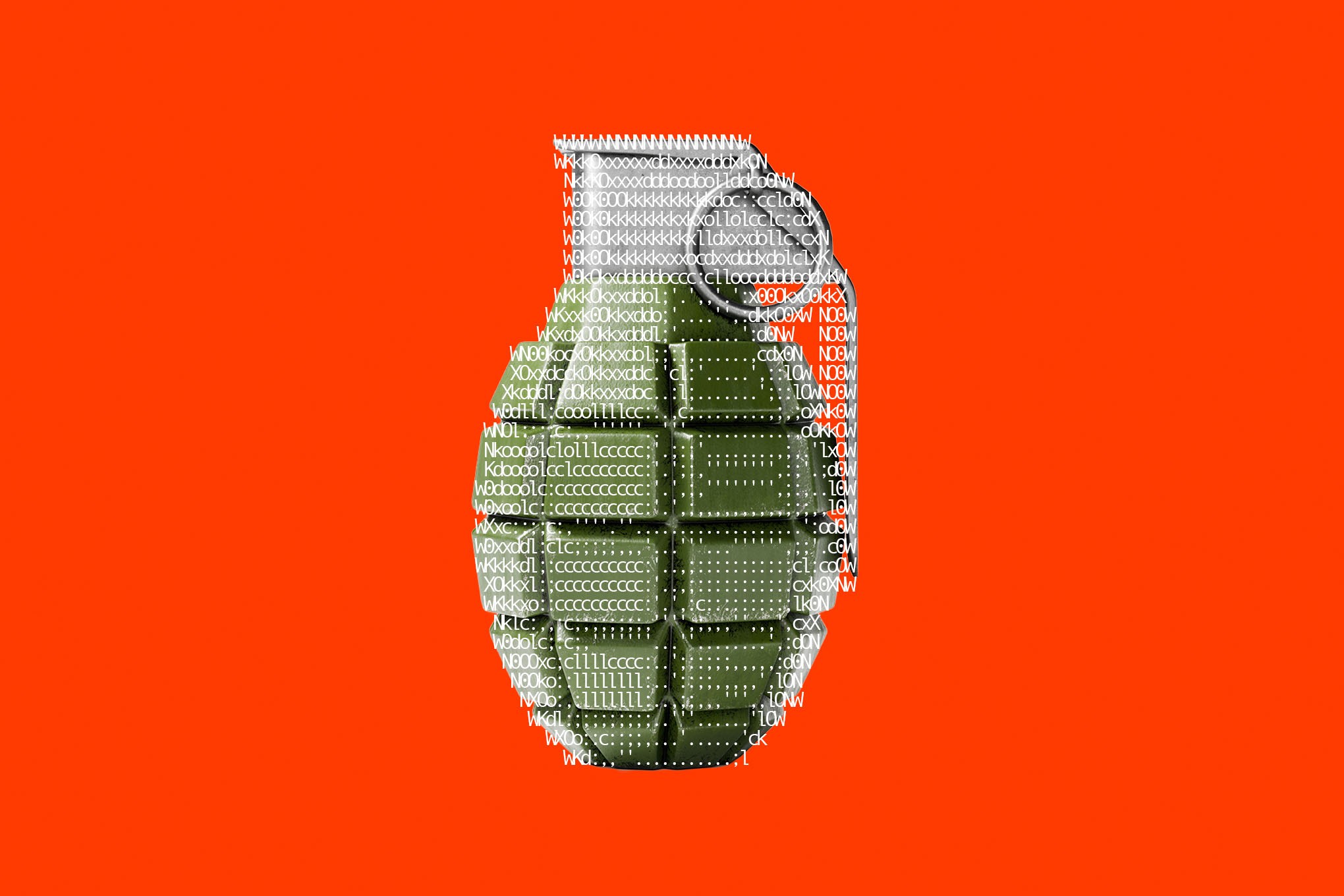 A grenade overlayed with ACSII art.