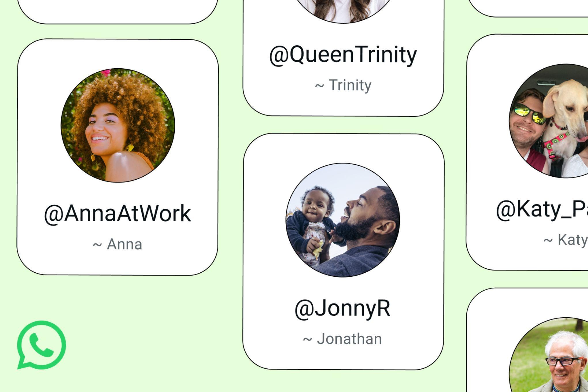 Examples of the upcoming WhatsApp usernames feature.