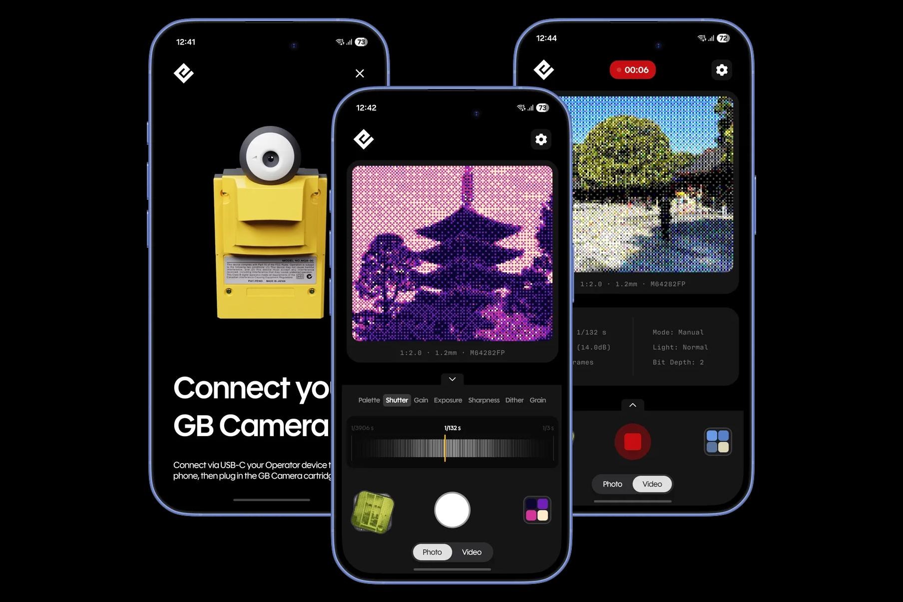 Several smartphones showing screenshots of Epilogue’s Flashback app being used with the Game Boy Camera.