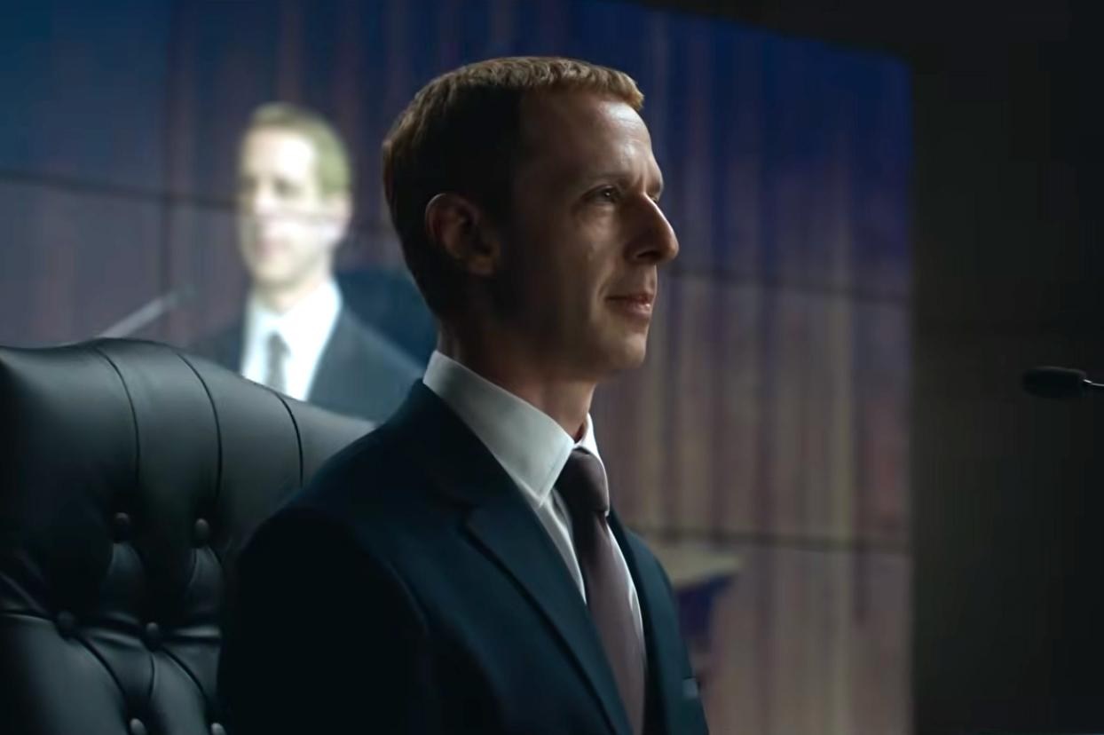 Actor Jeremy Strong as Muck Zuckerberg in The Social Reckoning.