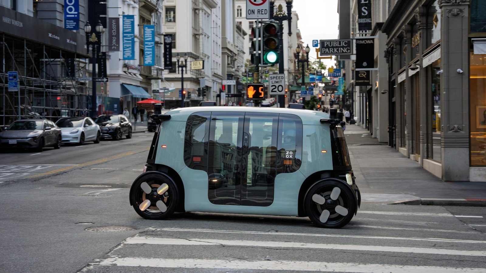 An image of a Zoox robotaxi