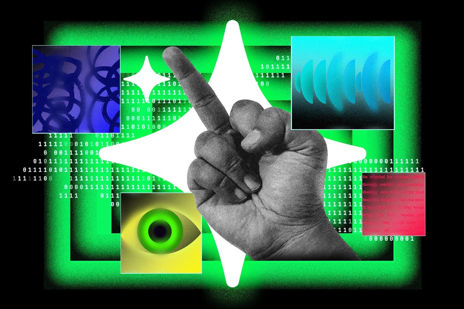a middle finger being at an AI sparkle
