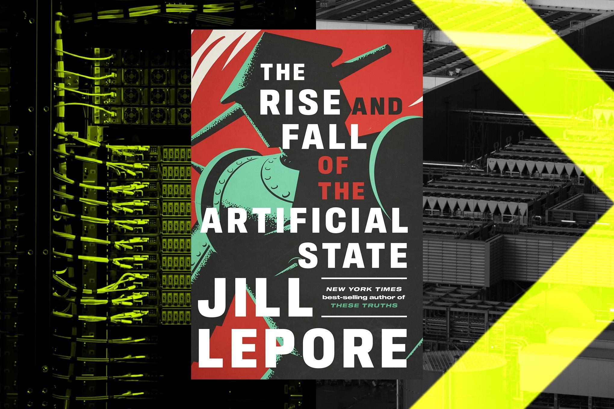 A stylized illustration featuring the cover art of the book, ‘The Rise and Fall of the Artificial State’