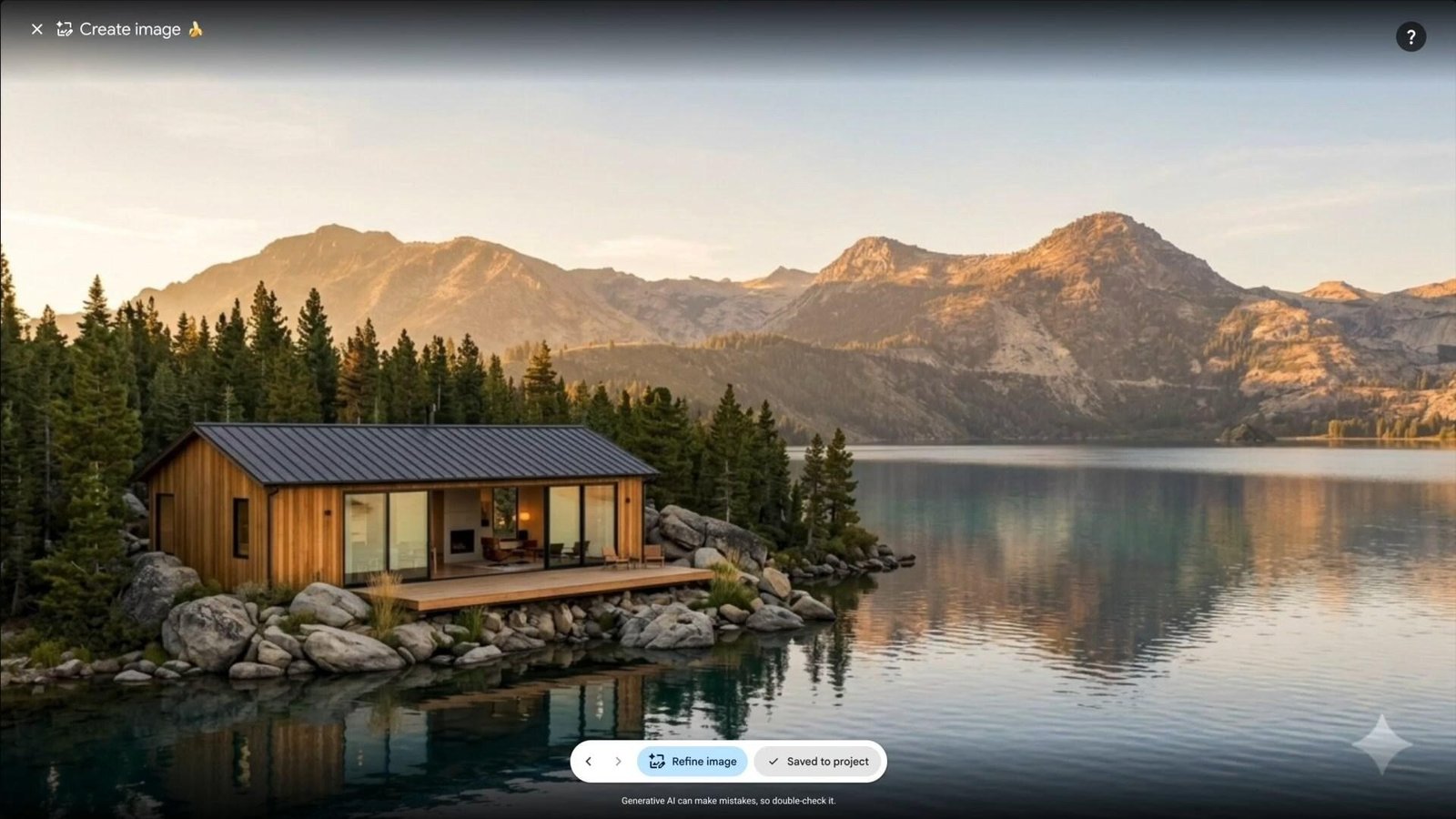 An AI-edited Google Earth image of a cabin in the mountains