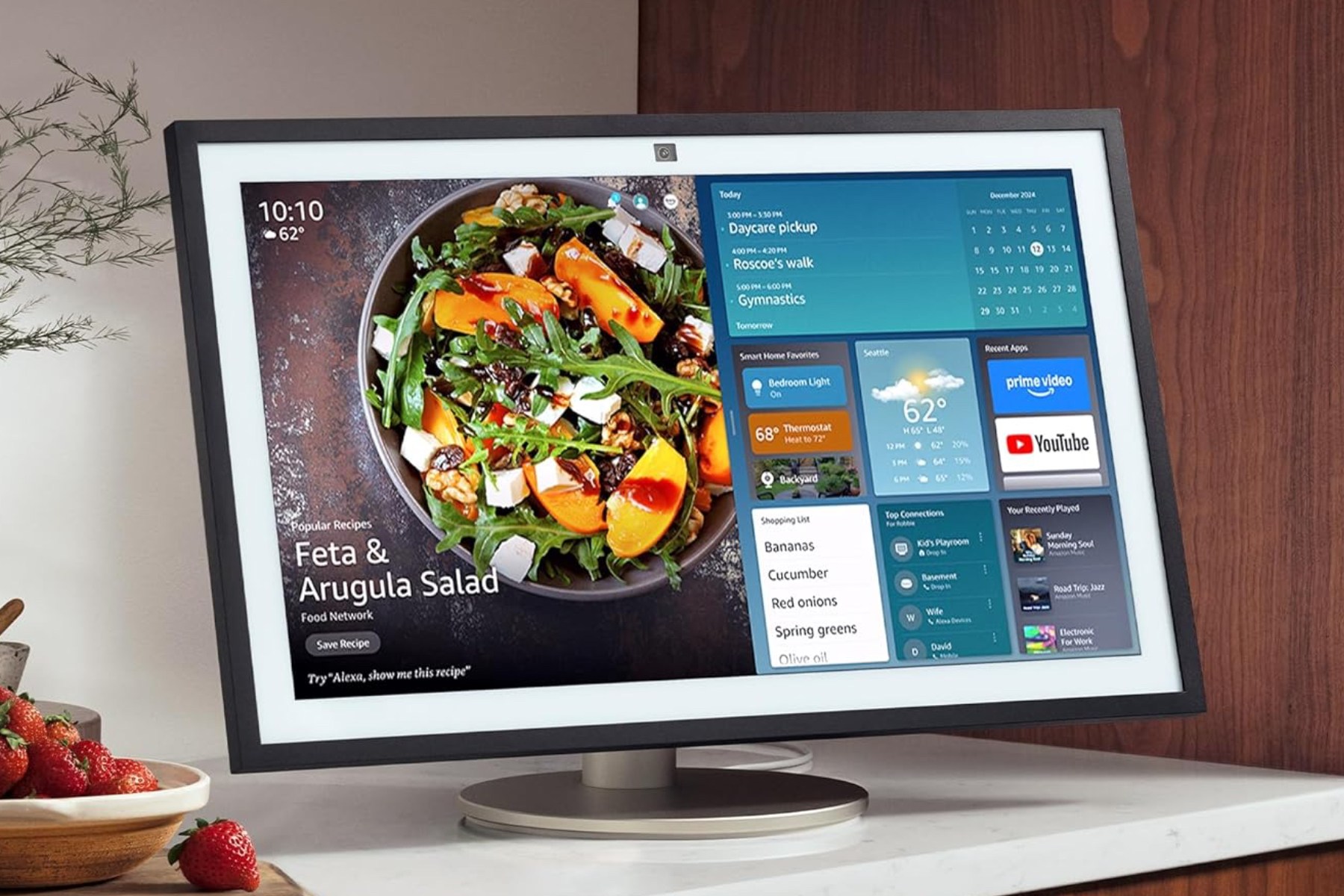 Echo Show's 21 attached to Amazon's Premium Adjustable Stand.