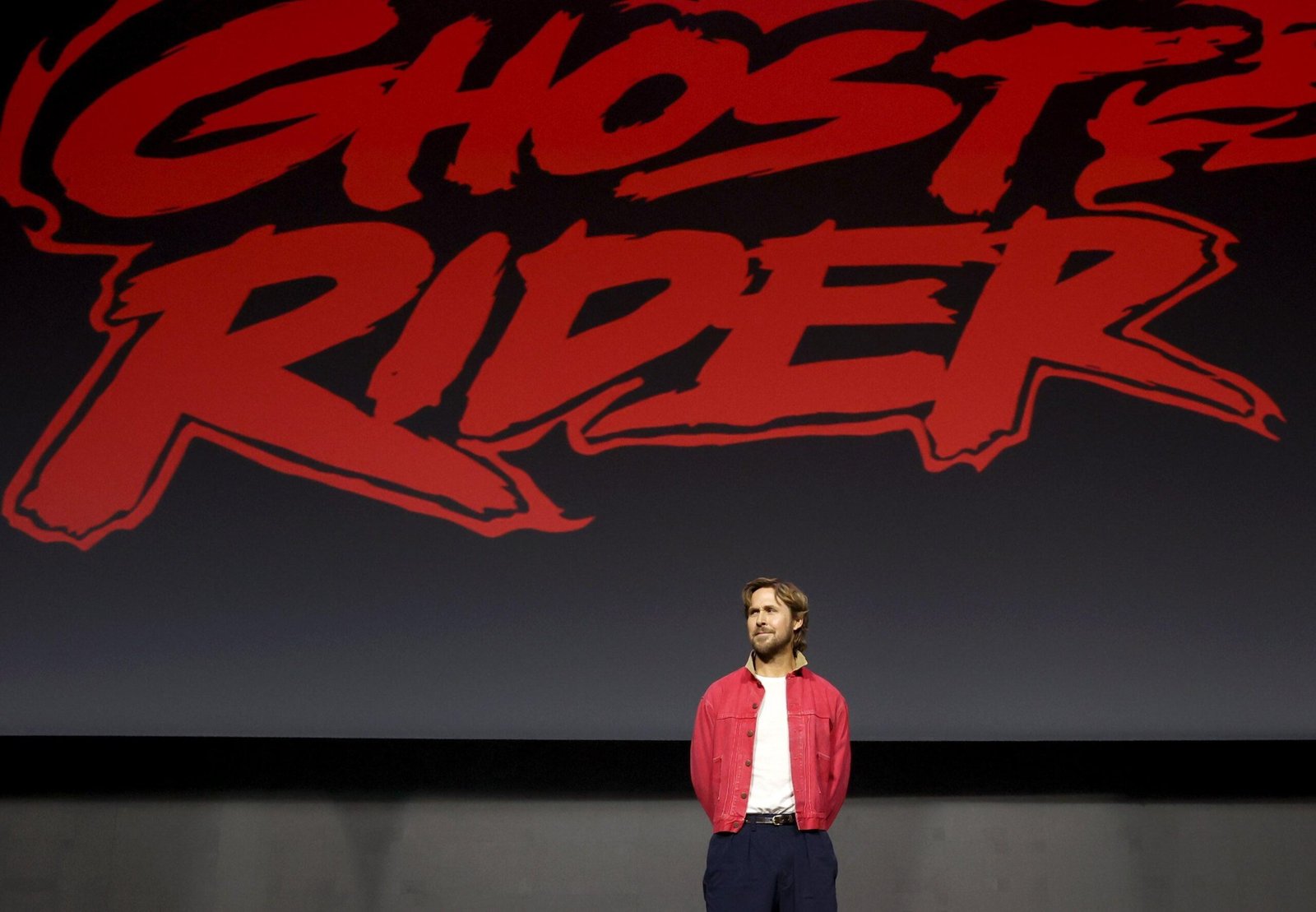 Ryan Gosling on stage at Comic-Con being announced as Ghost Rider.