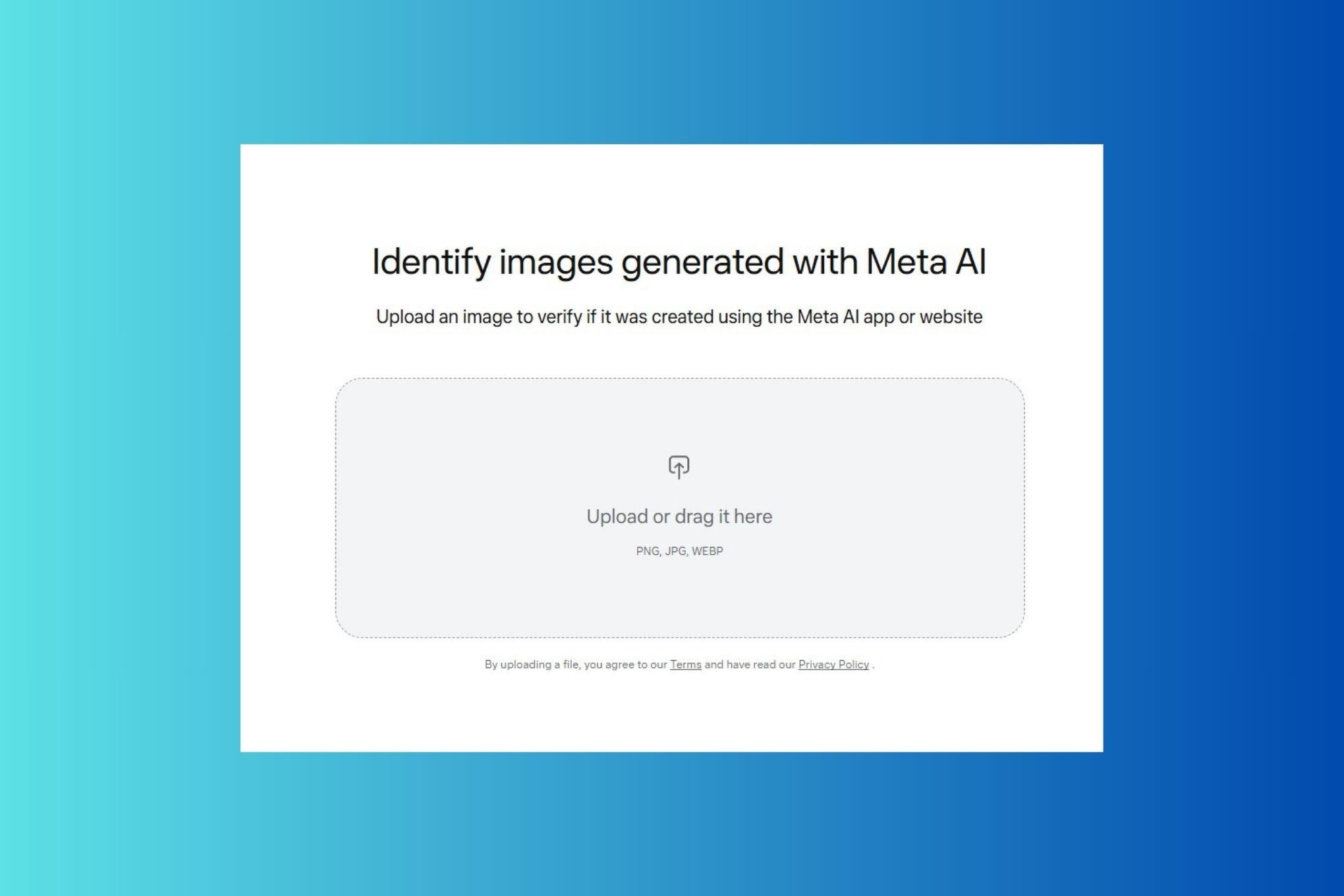 A screenshot of Meta’s Content Seal detector tool on a blue background.
