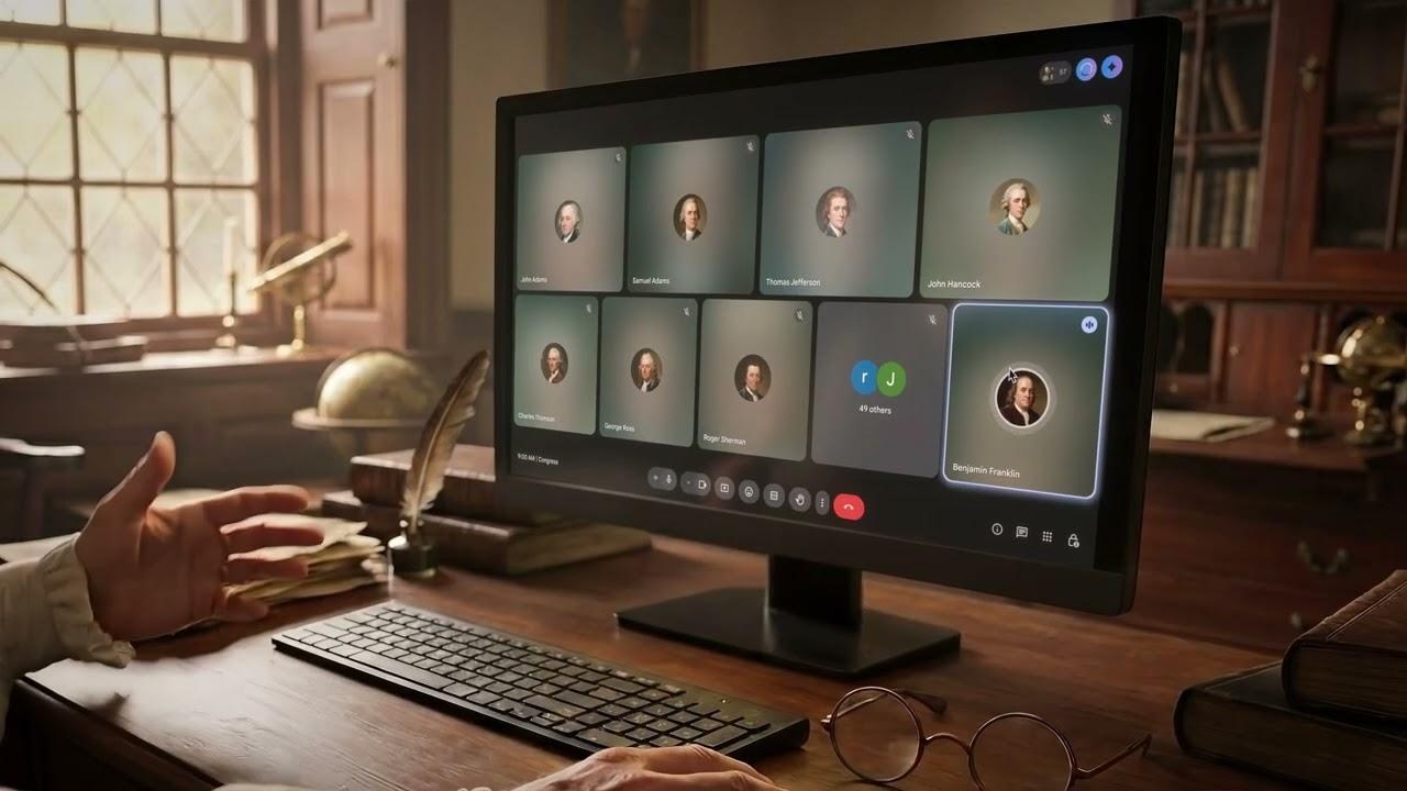The founding fathers having a conference call with all of their cameras off via Google Meet, as if they wouldn’t be a bunch of stodgy Microsoft Teams users.