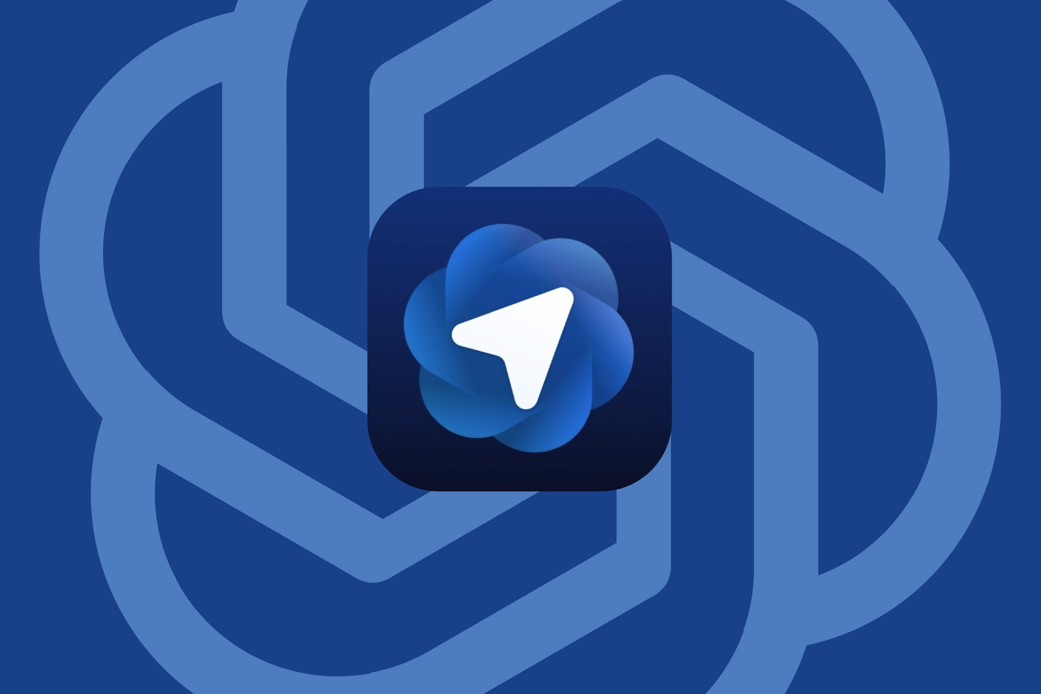 App icon for Chat GPT Atlas in front of a graphic blue background.