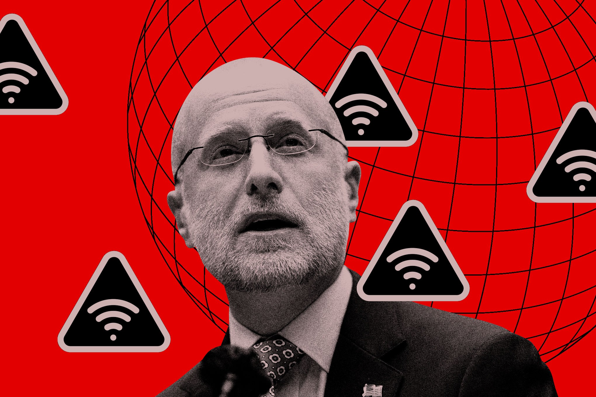 An image of Brendan Carr on a red background