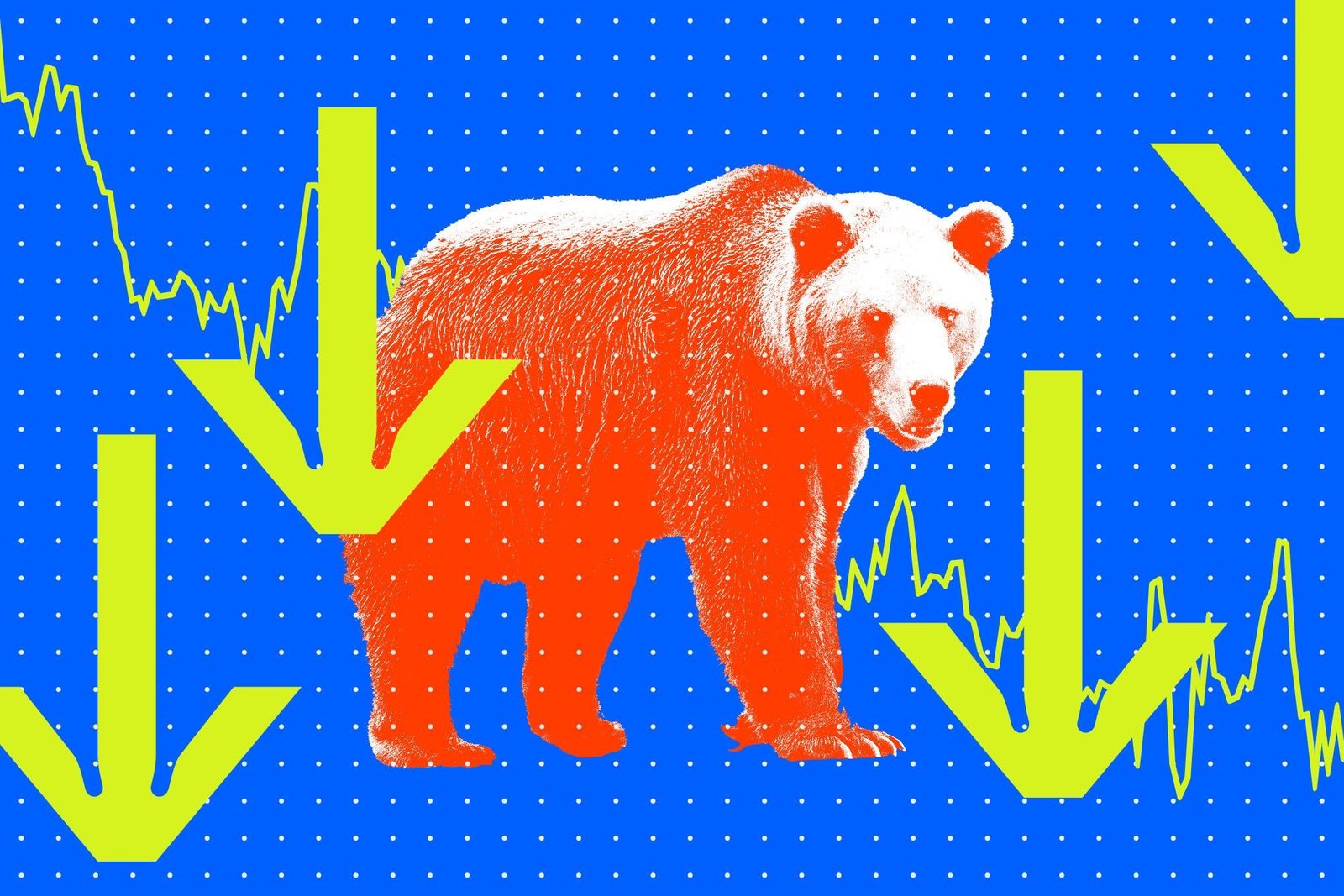 A bear appears, surrounded by down arrows