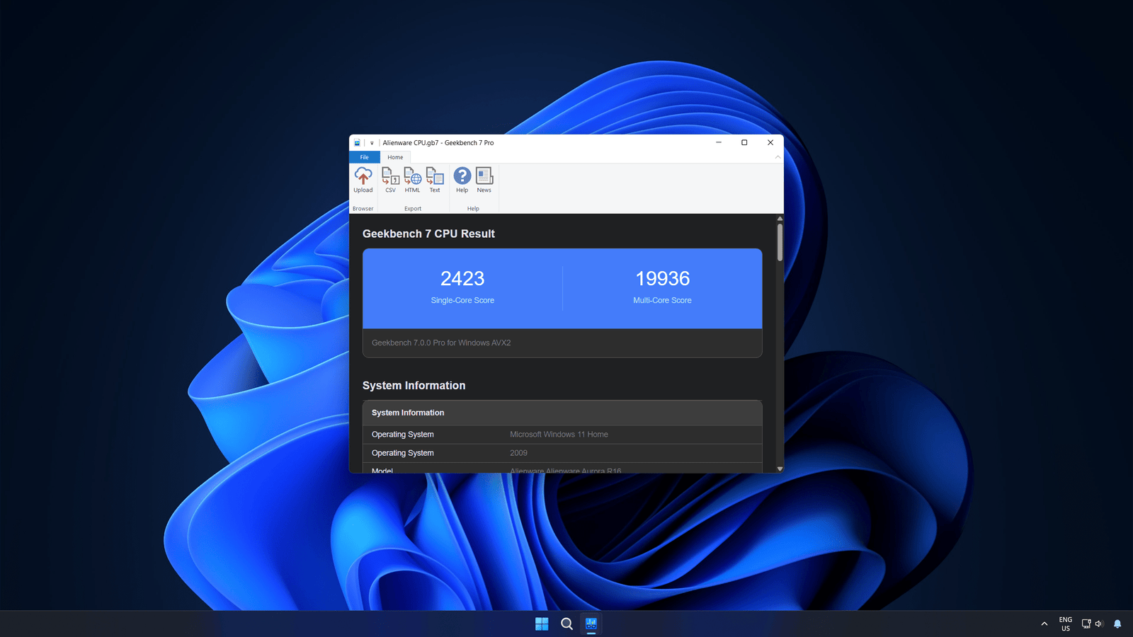 A screenshot of Geekbench 7 benchmark results on Windows.
