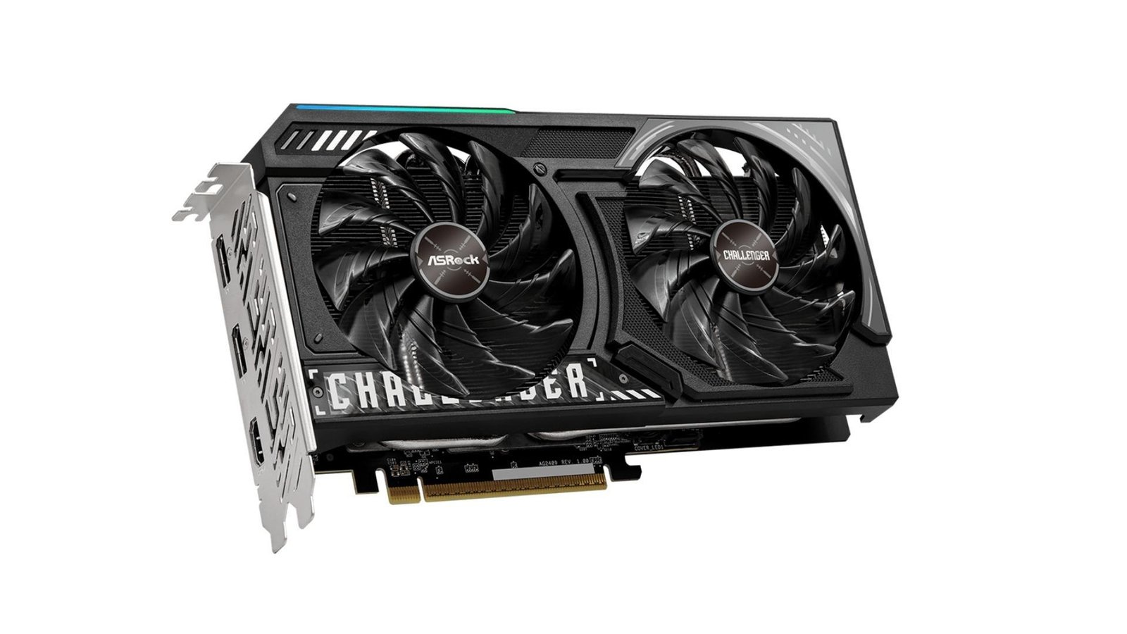 The ASRock AMD Radeon RX 9050 Challenger GPU in front of a white background