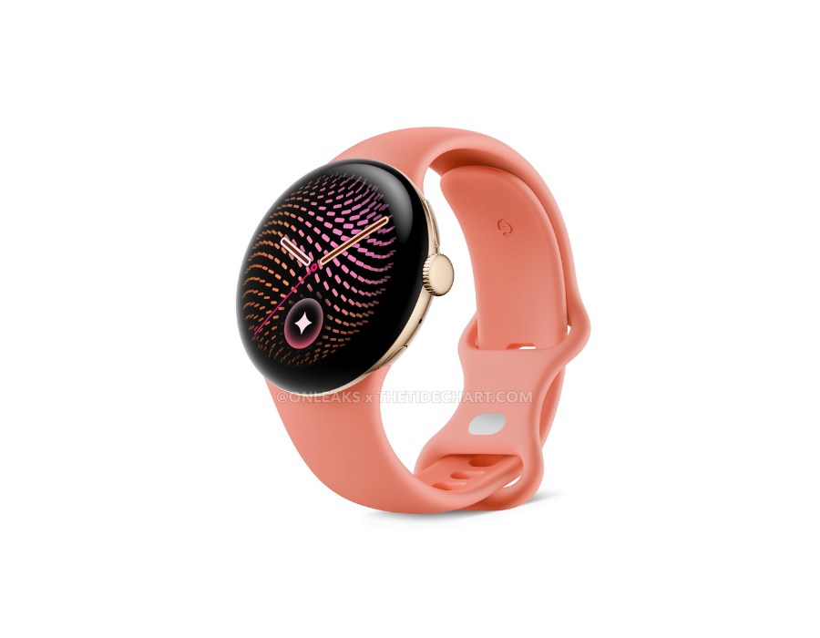A leaked image of the Pixel Watch 5 in warm gold