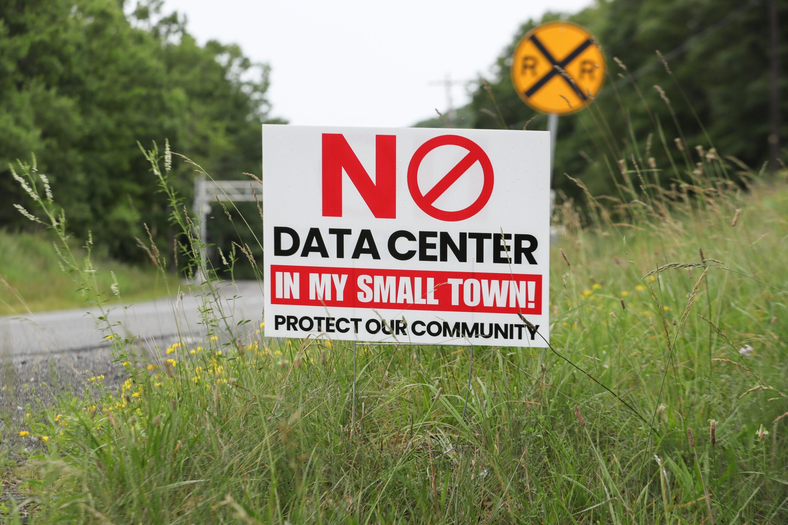 A yard sign opposing a planned data center is displayed along Route 54 in Mount Carmel Township Northumberland County.