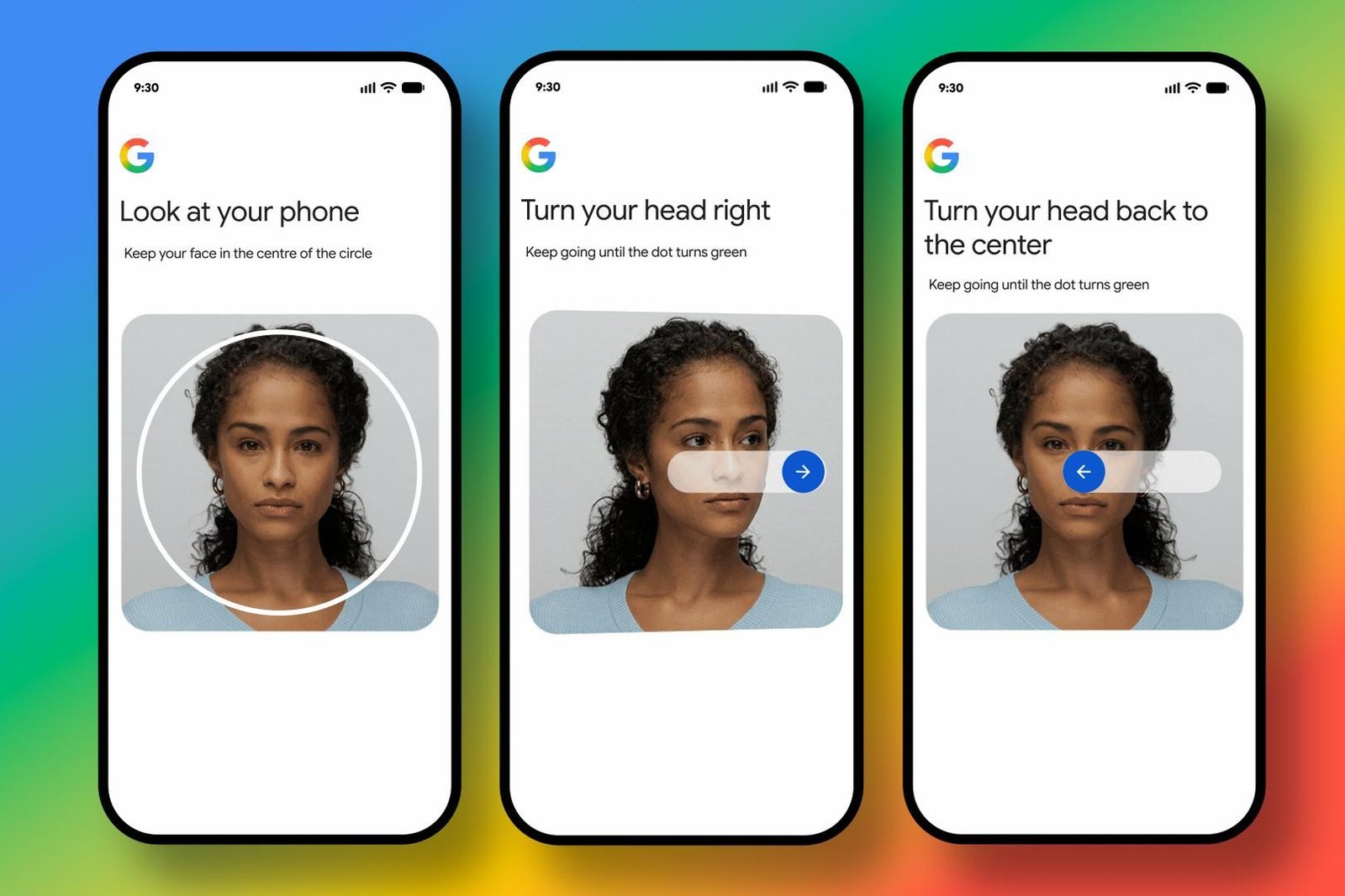Several screenshots showing how to use Google’s Selfie video login feature.