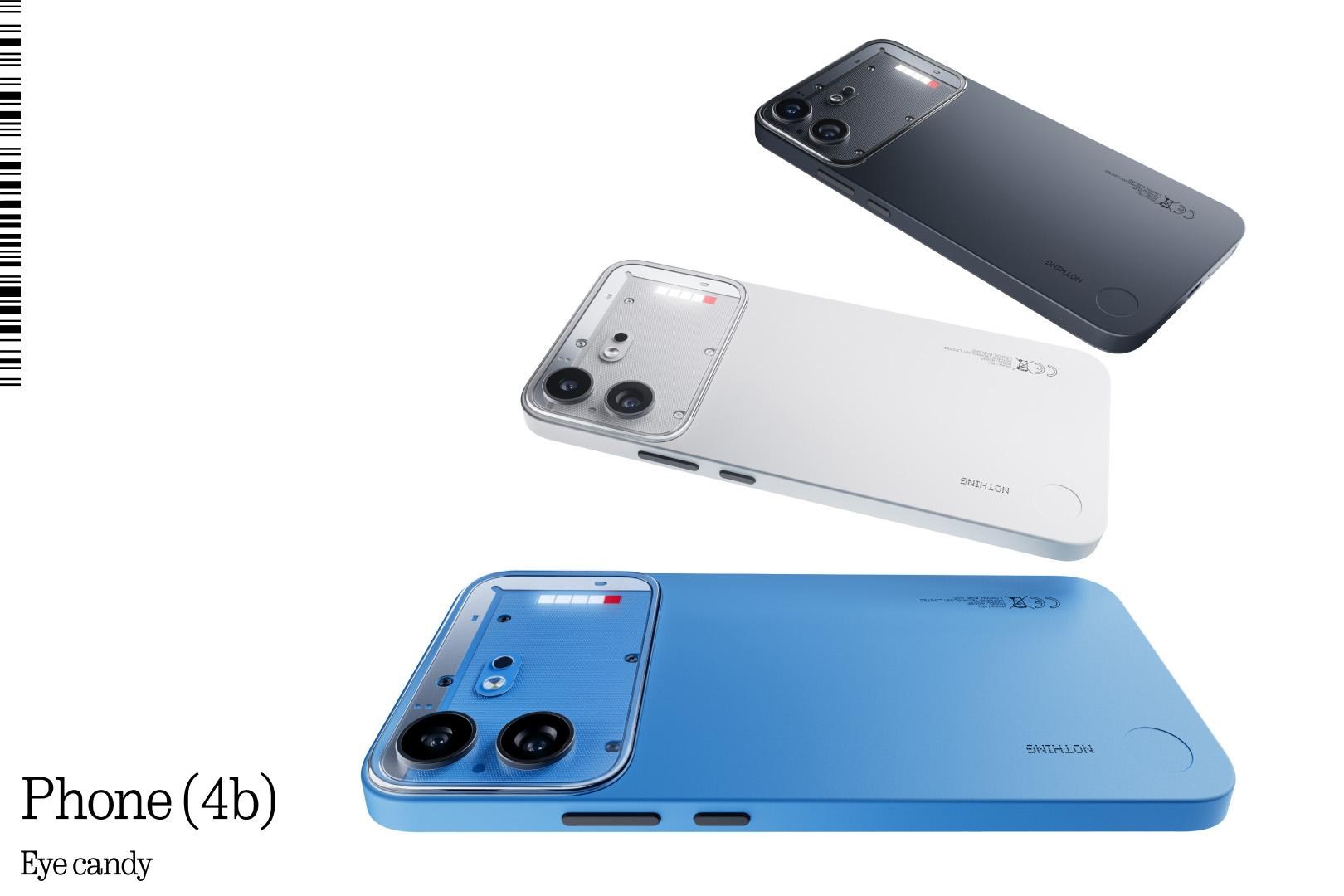 Nothing Phone 4B in blue, white, and black