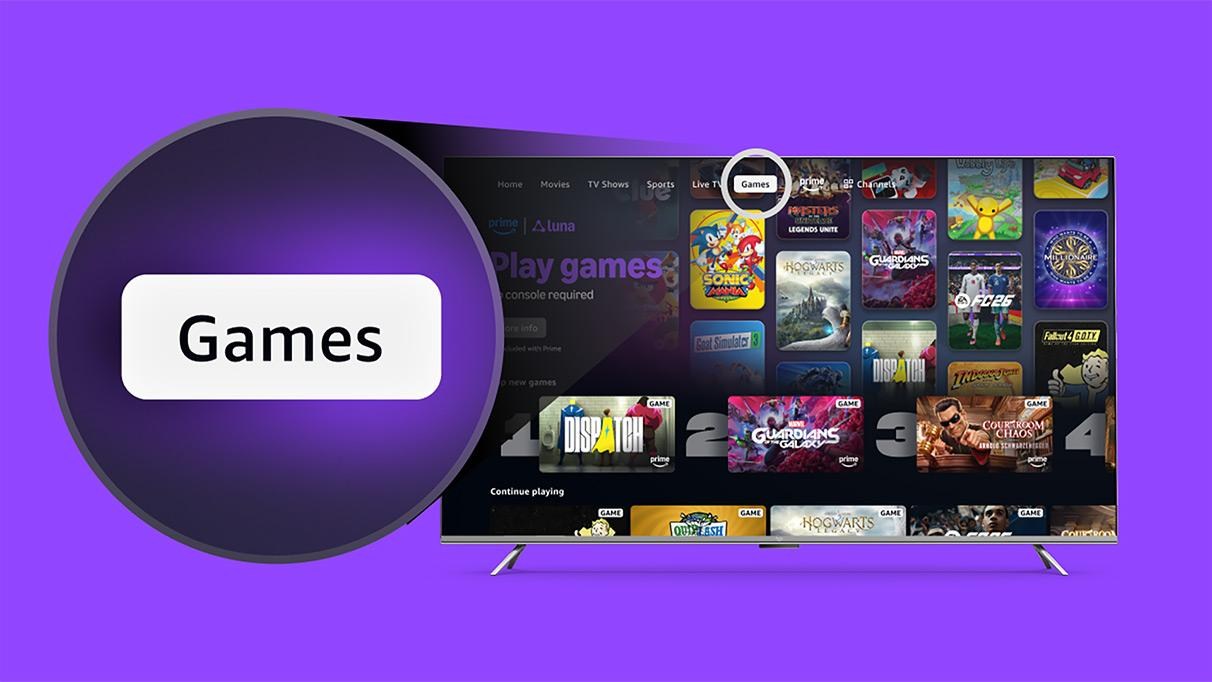 A TV showing the Games tab on Prime Video