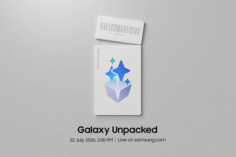 Invite to Galaxy Unpacked showing a ticket stub being torn